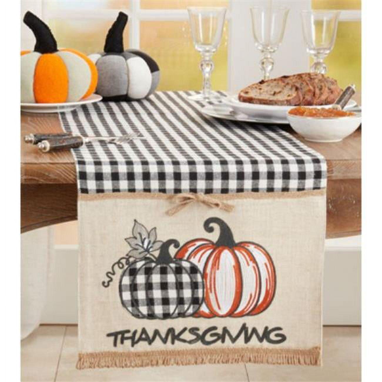 Plaid Thanksgiving Pumpkins Polyester Table Runner