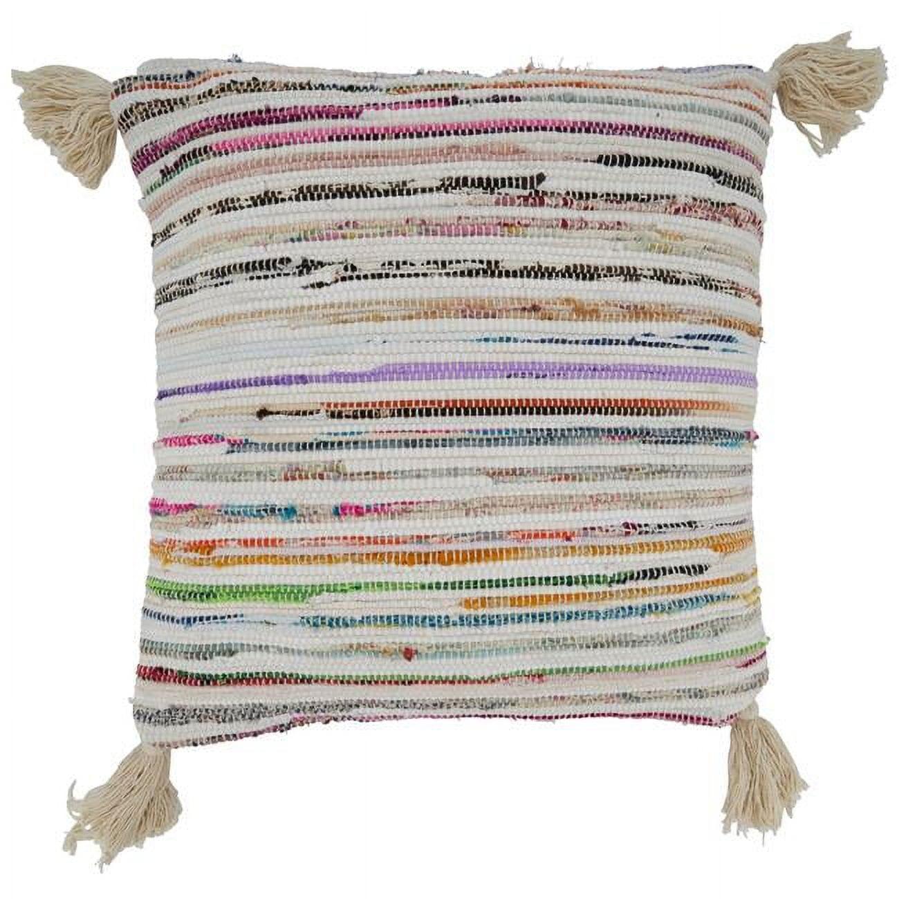 Multicolor Cotton Chindi Square Throw Pillow with Tassels