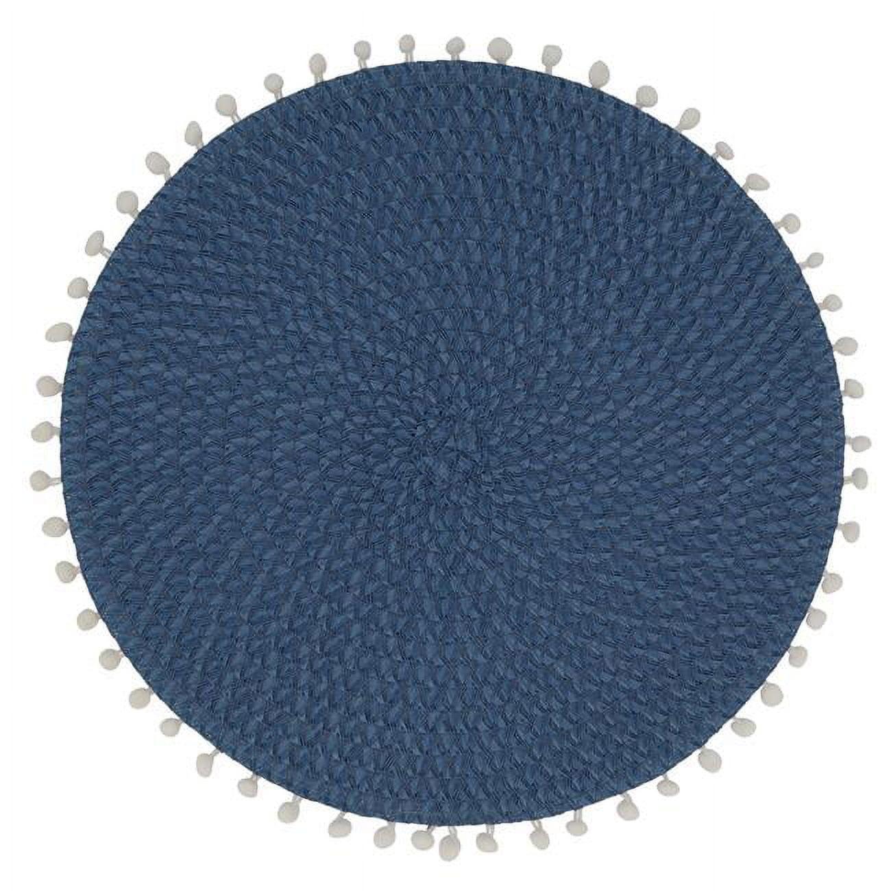 Navy Blue Round Pom Pom Textured Placemats Set of 4