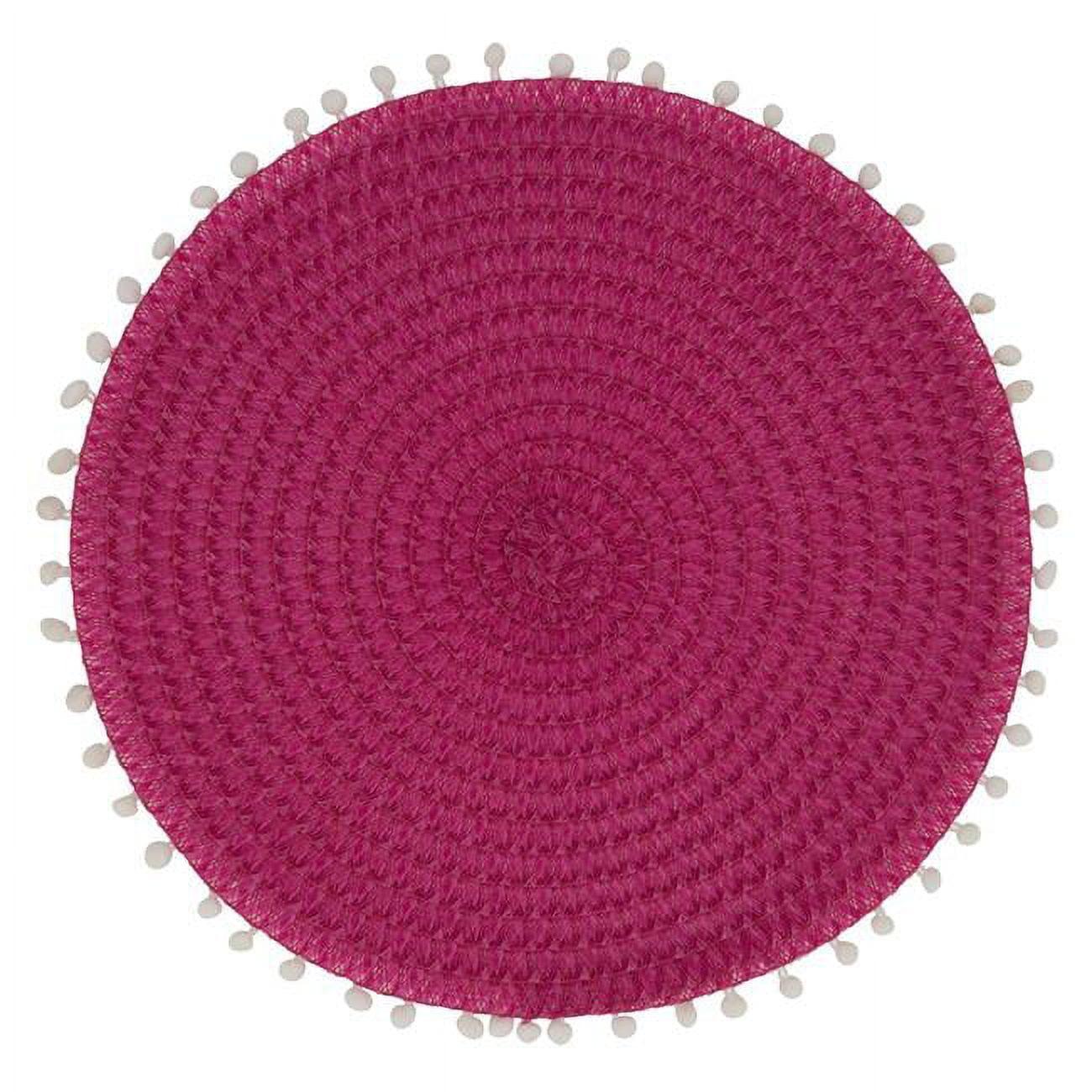 15 in. Pom Pom Round Placemat, Fuchsia - Set of 4