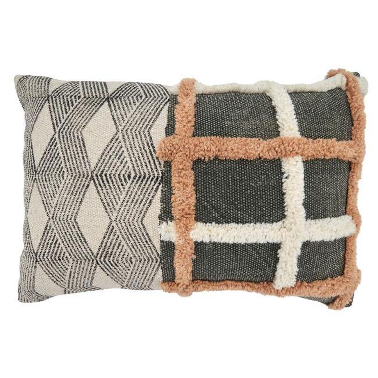 Geometric Print and Tufted Cotton Throw Pillow Cover