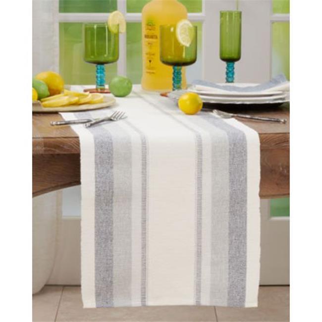 Saro Lifestyle Long Table Runner With Ribbed Stripe Design, Blue, 14" x 72"