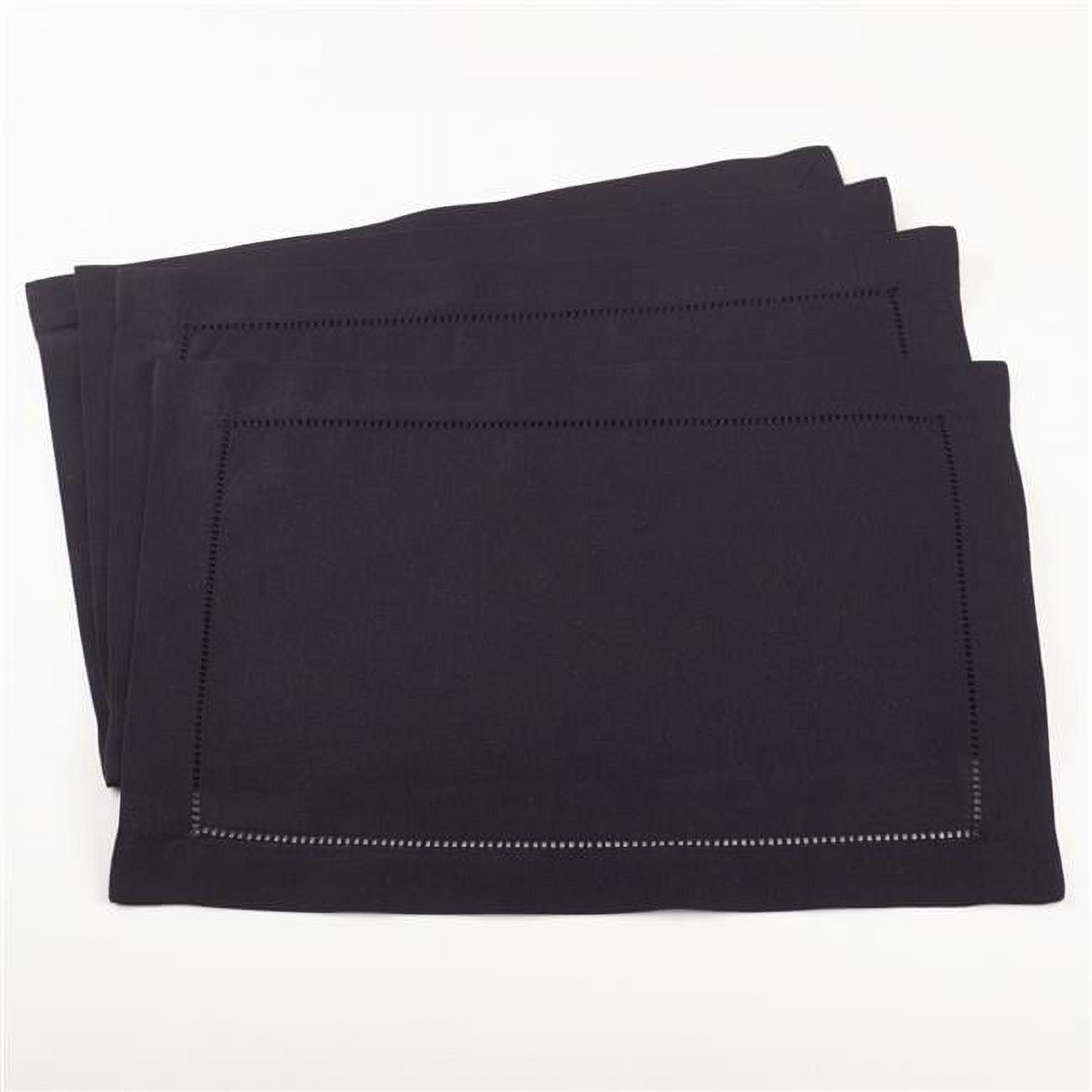 4pk 14"x20" Hemstitch Border Design Placemats Black - Saro Lifestyle