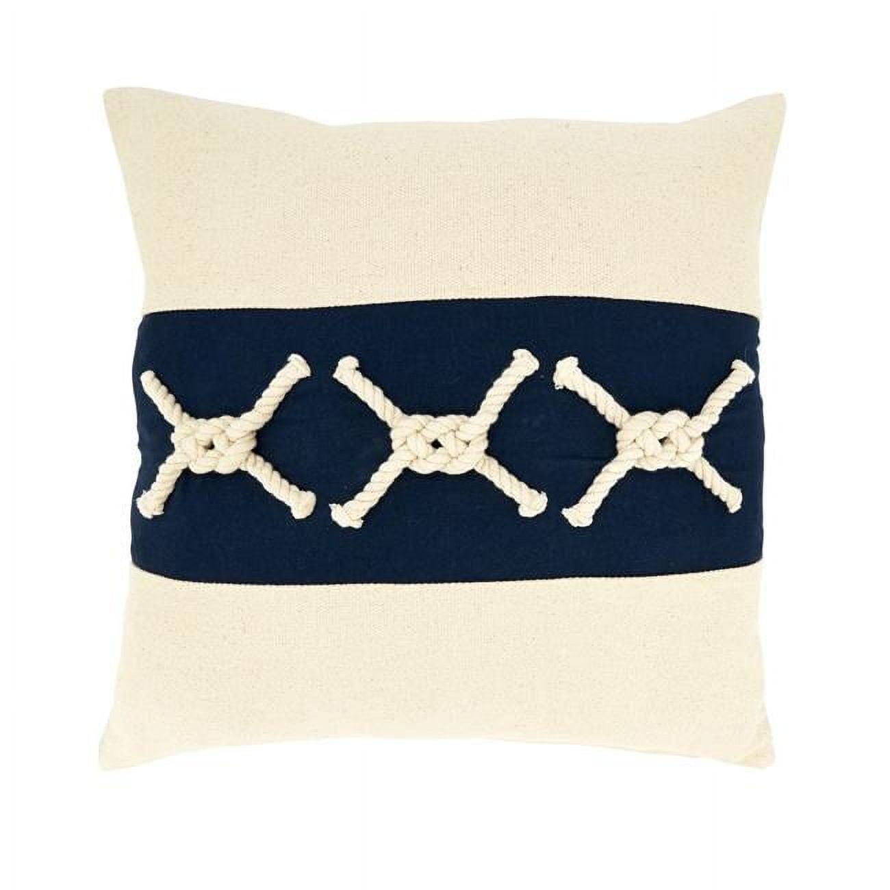 Saro Lifestyle Rope Knots Appliqué Down Filled Throw Pillow, Blue, 18"x18"