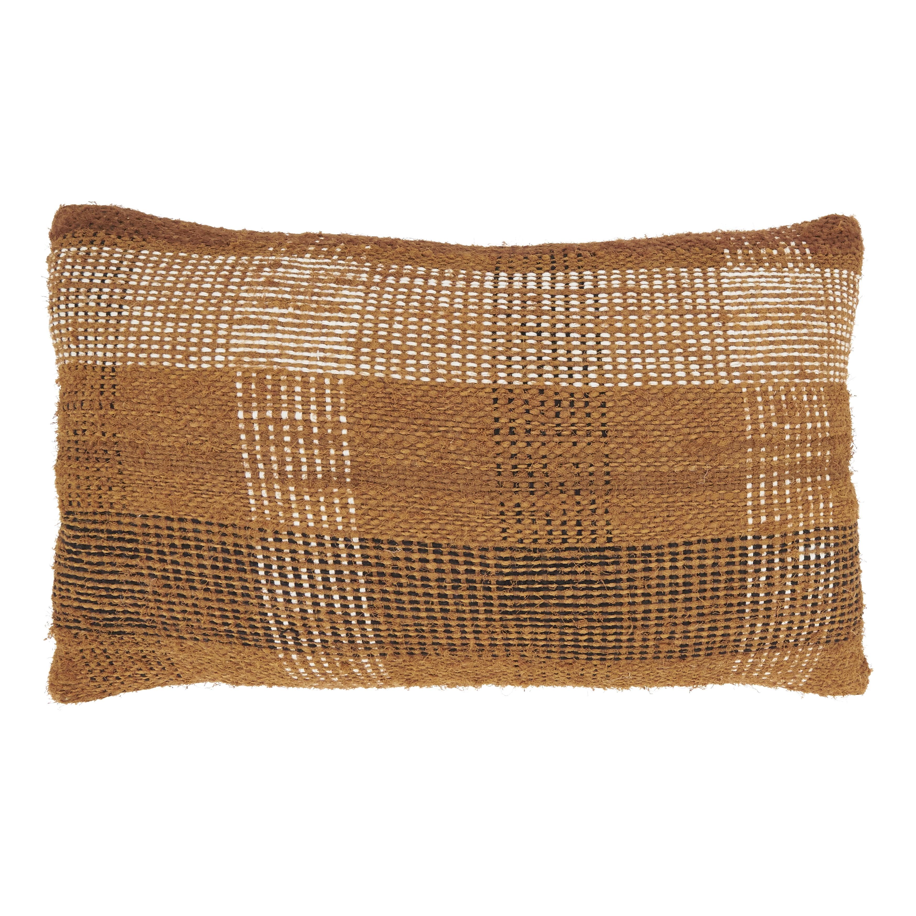 Rustic Plaid Brown and Beige Cotton Throw Pillow Cover