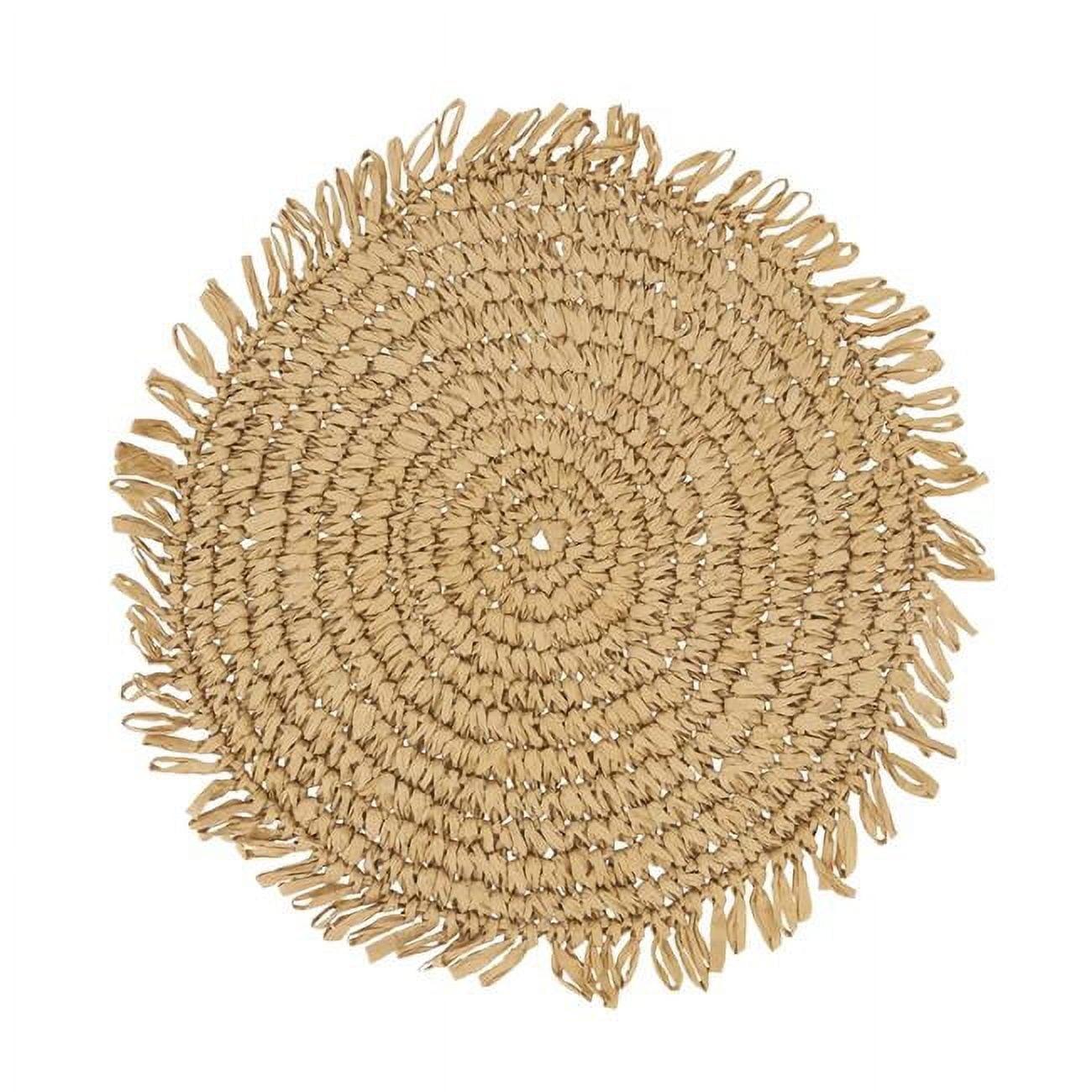 Rustic Natural Raffia Fringe Round Placemats, Set of 4