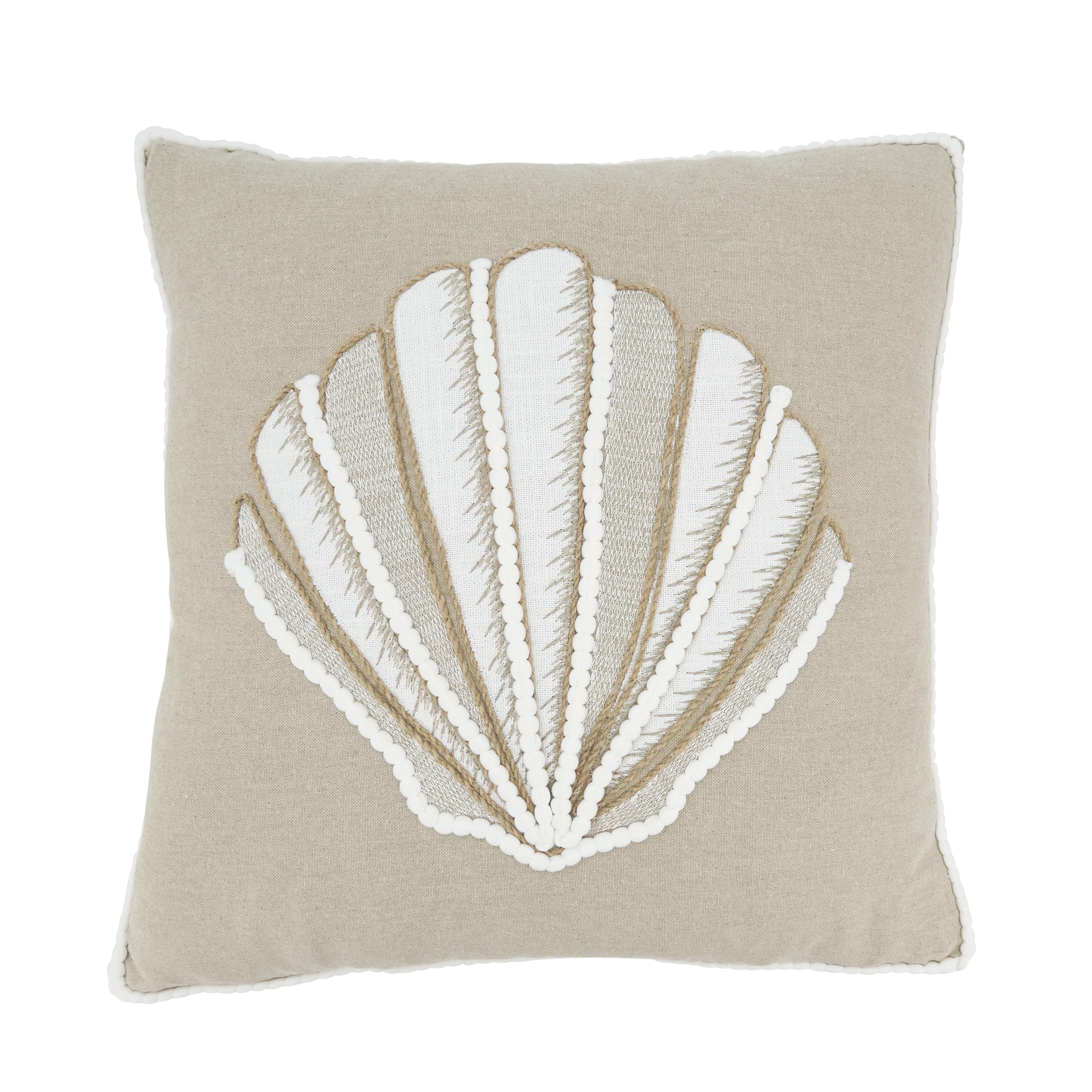 Natural Seashell Embroidered Cotton Down Throw Pillow, 18"