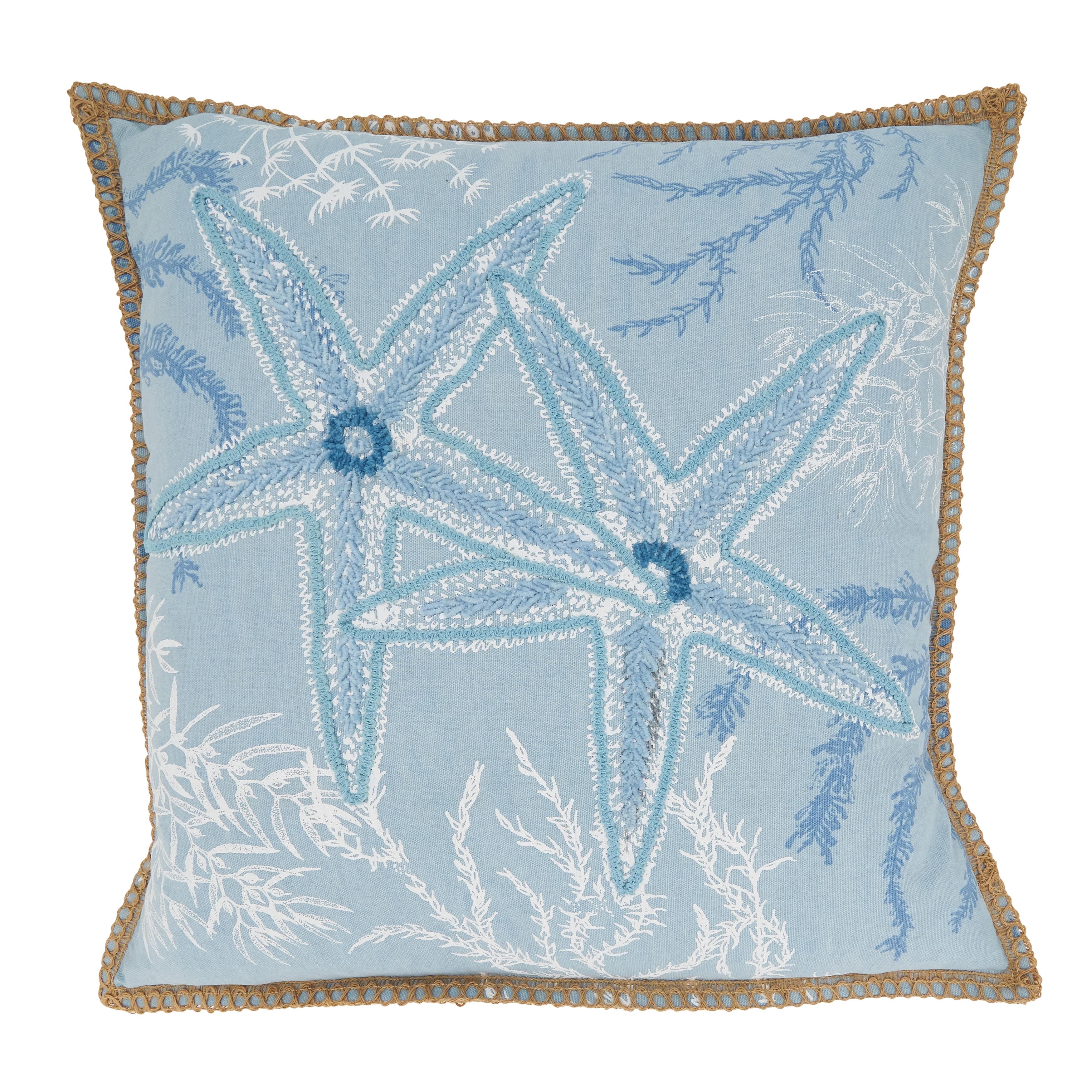 Saro Lifestyle Sandy Shoreline Starfish Down Filled Throw Pillow, Blue, 20"x20"