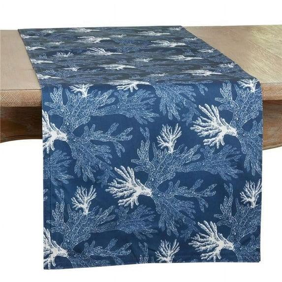 Saro Lifestyle Long Table Runner With Sea Coral Design, Navy Blue, 16" x 90"