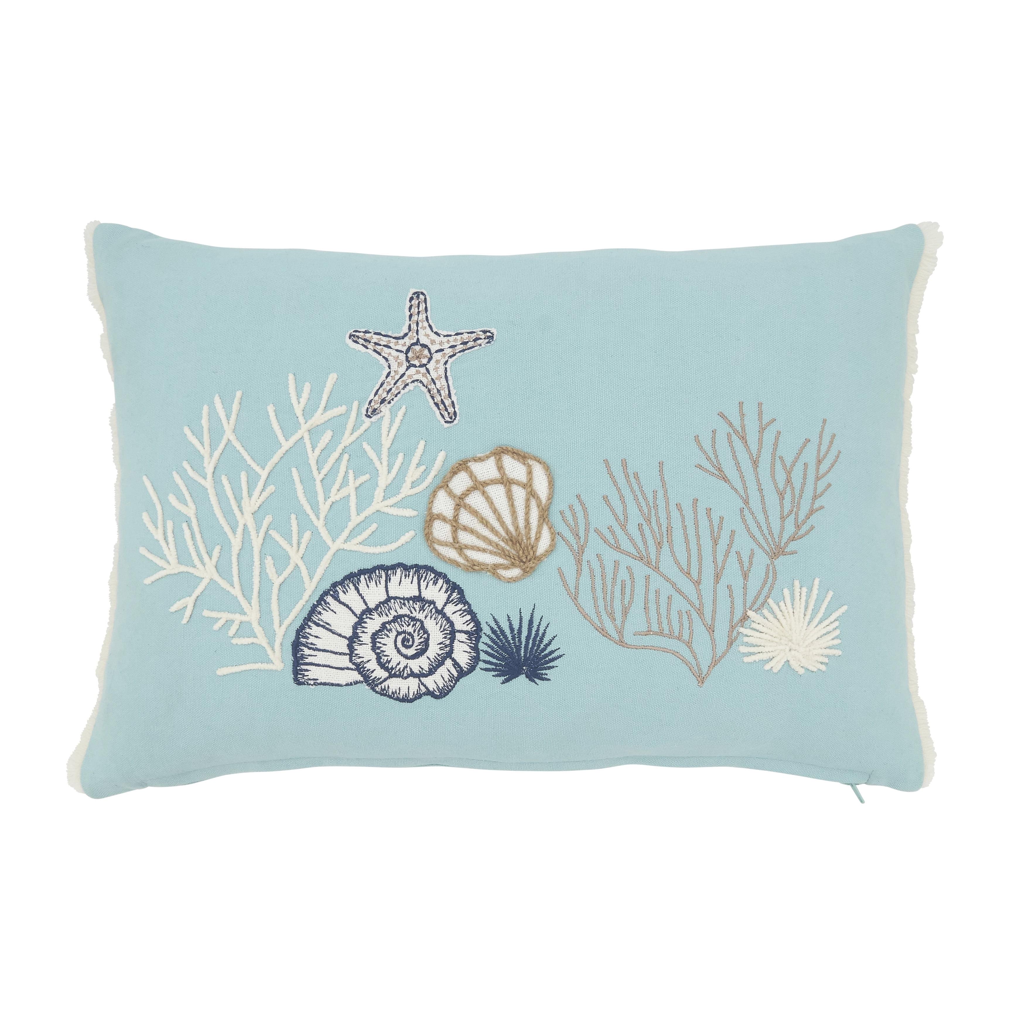 Seashell Serenity Blue Cotton Down Rectangular Throw Pillow