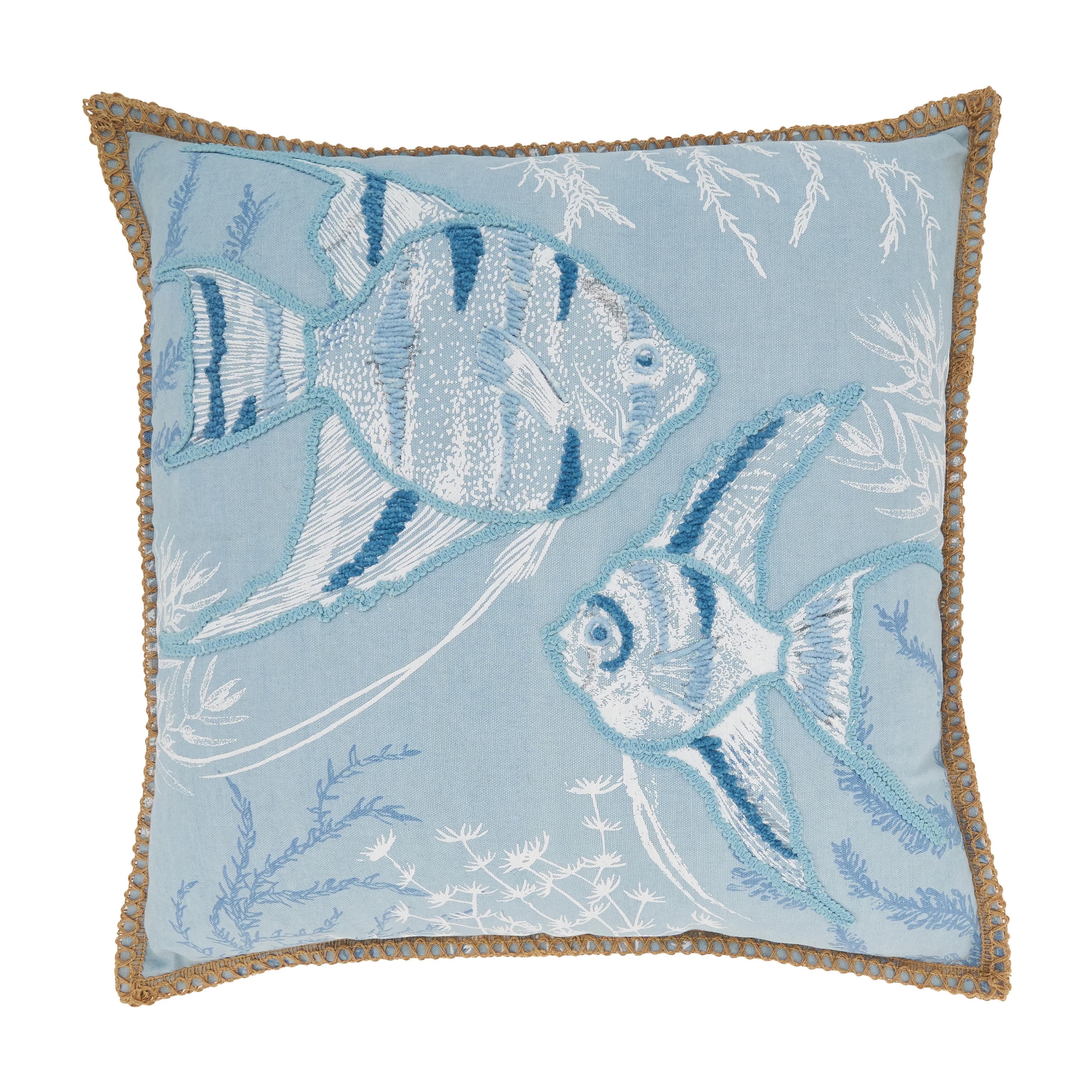 Saro Lifestyle Seaside Splash Fish Throw Pillow Cover, Blue, 20"x20"