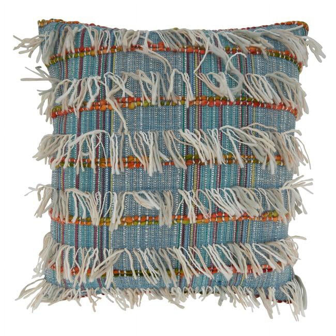 Multicolor Shaggy Striped 22" Square Throw Pillow with Down Filling