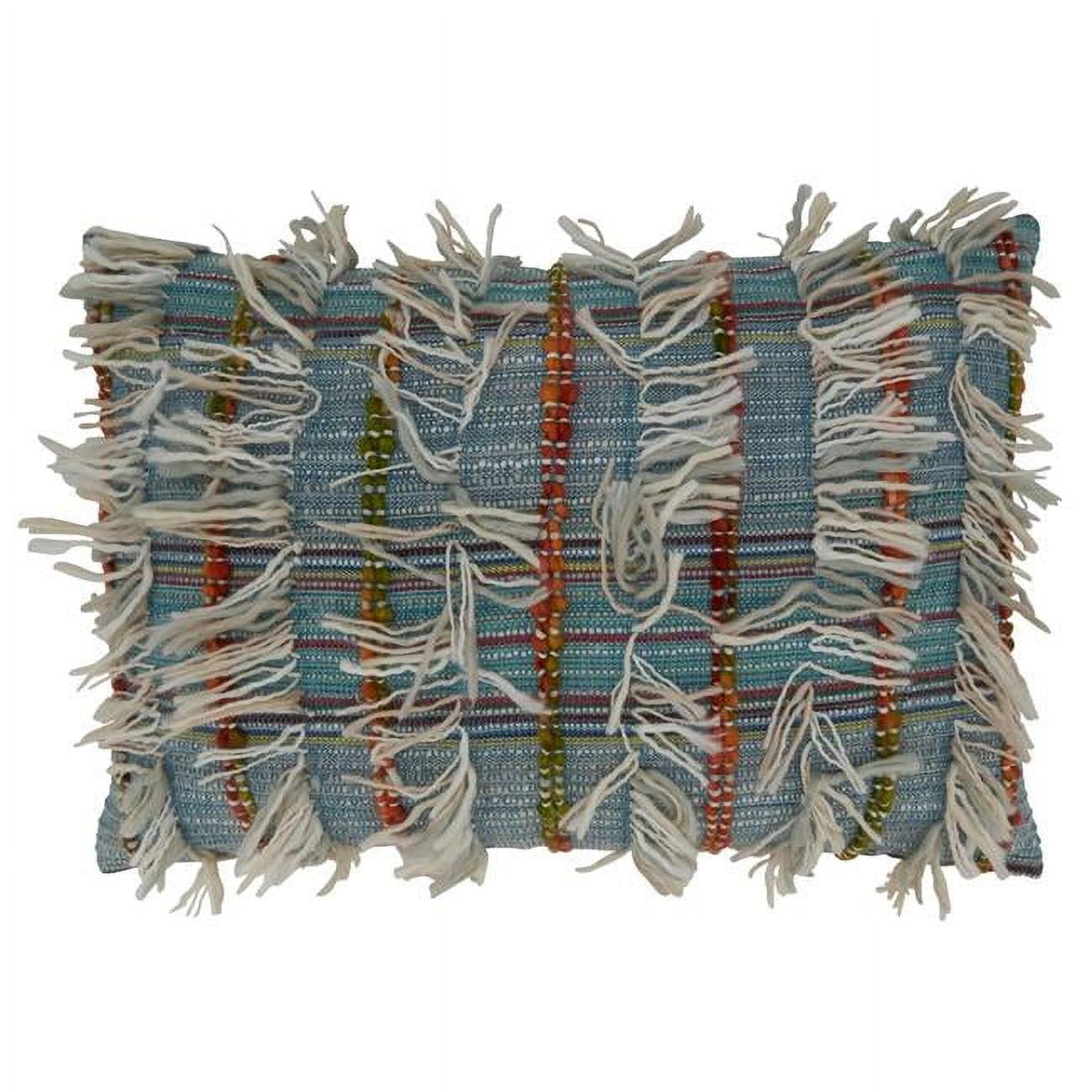 Multicolor Shaggy Striped Down Filled Rectangular Throw Pillow