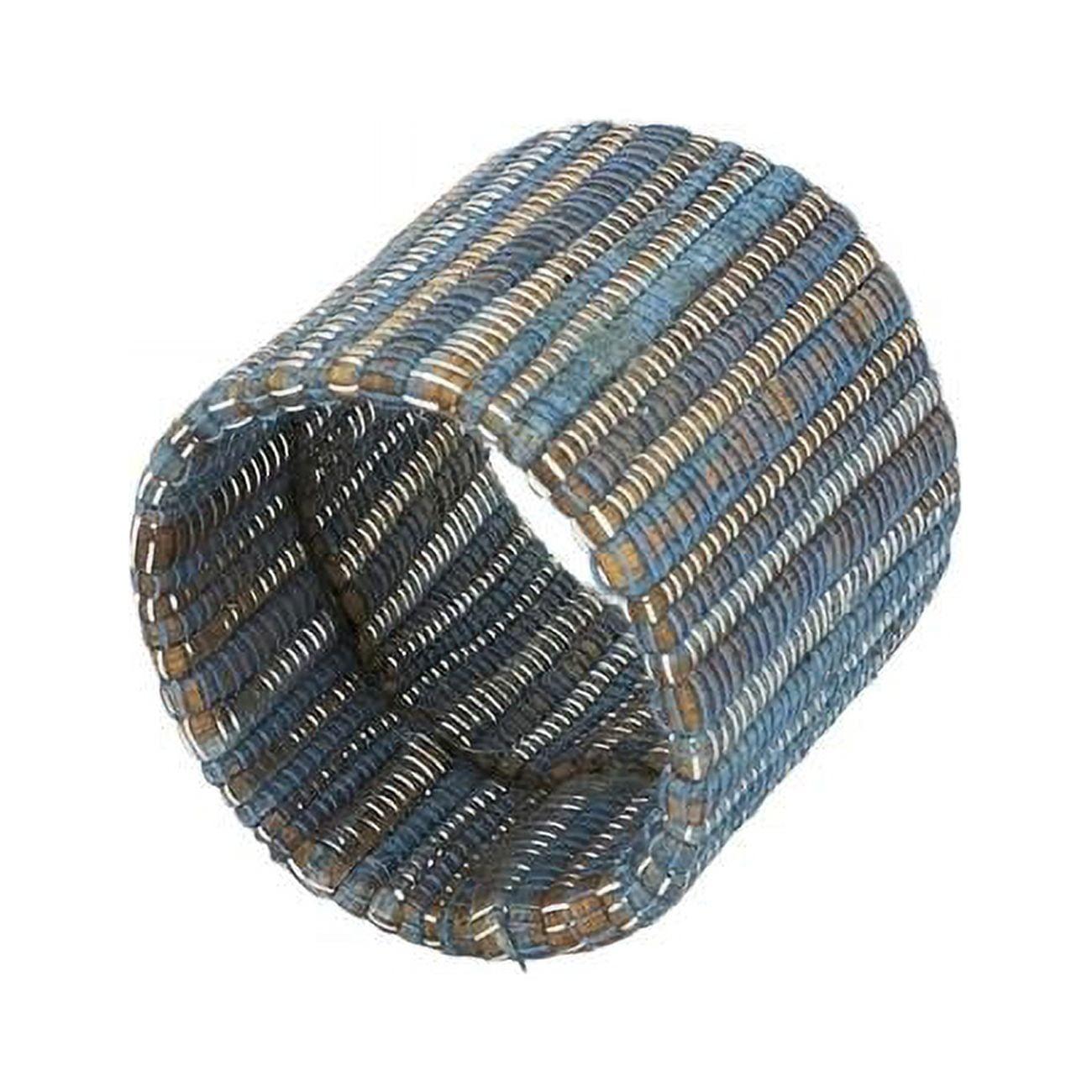 Saro Lifestyle Napkin Rings With Shimmering Woven Nubby Design (Set of 4), Blue-Grey, 1.5"