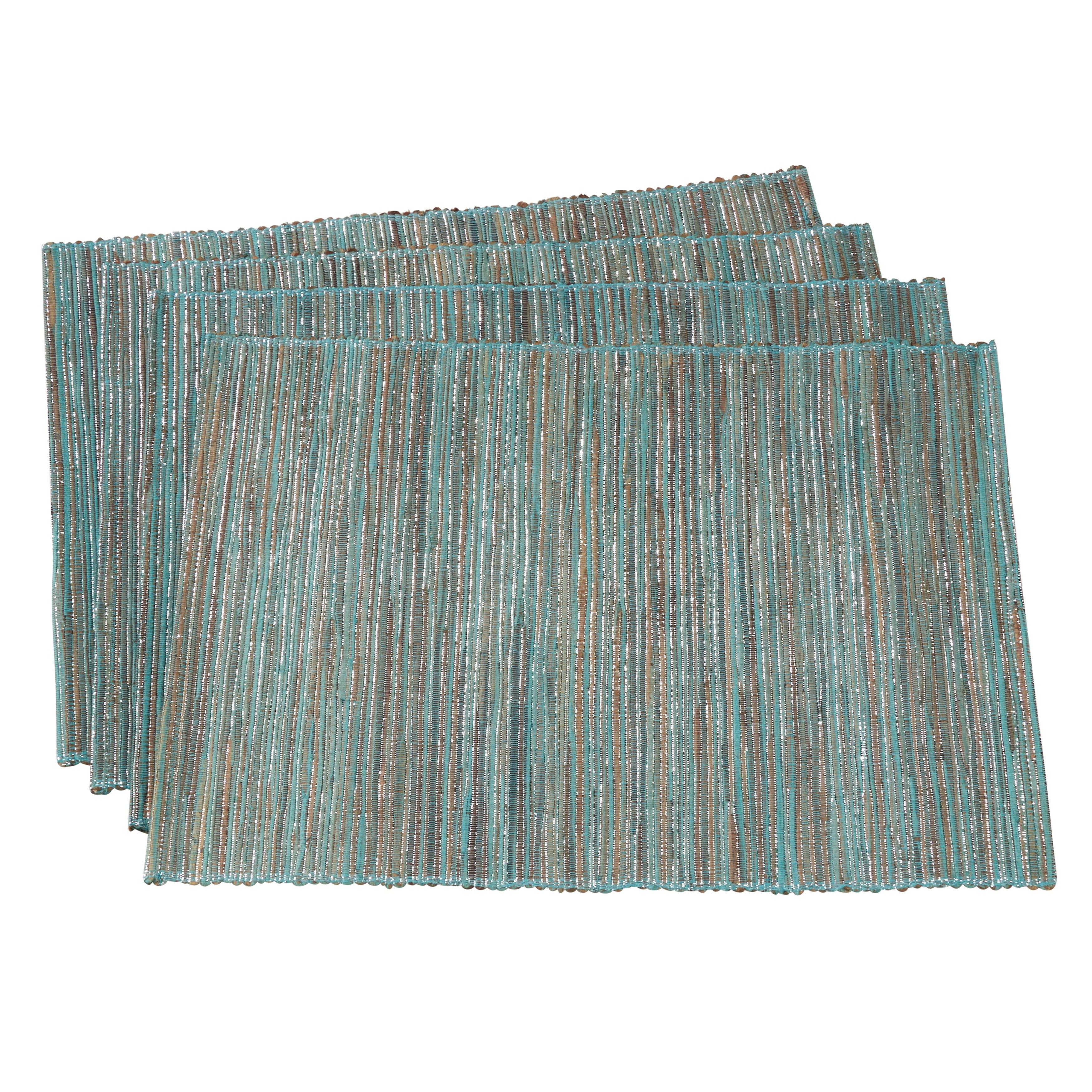 Saro Lifestyle Water Hyacinth Woven Placemats With Shimmering Accents, Turquoise, (Set of 4 pcs)