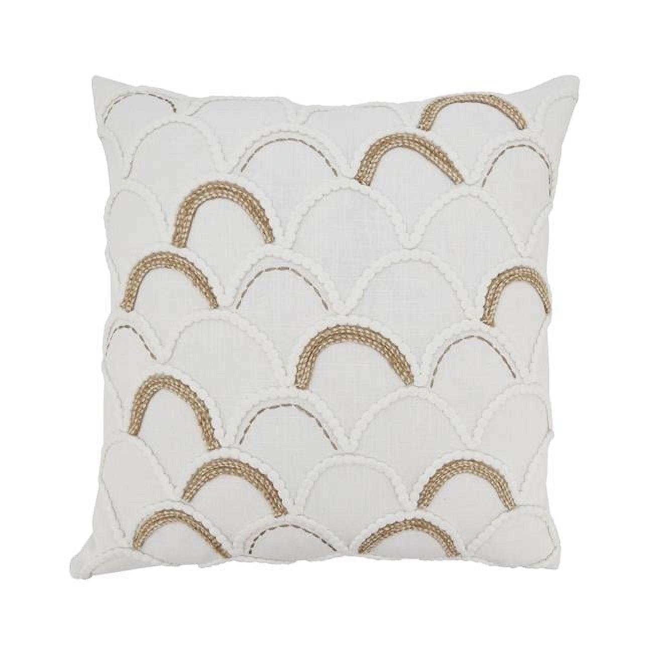 Off-White Cotton Scallop Design Euro Throw Pillow Cover