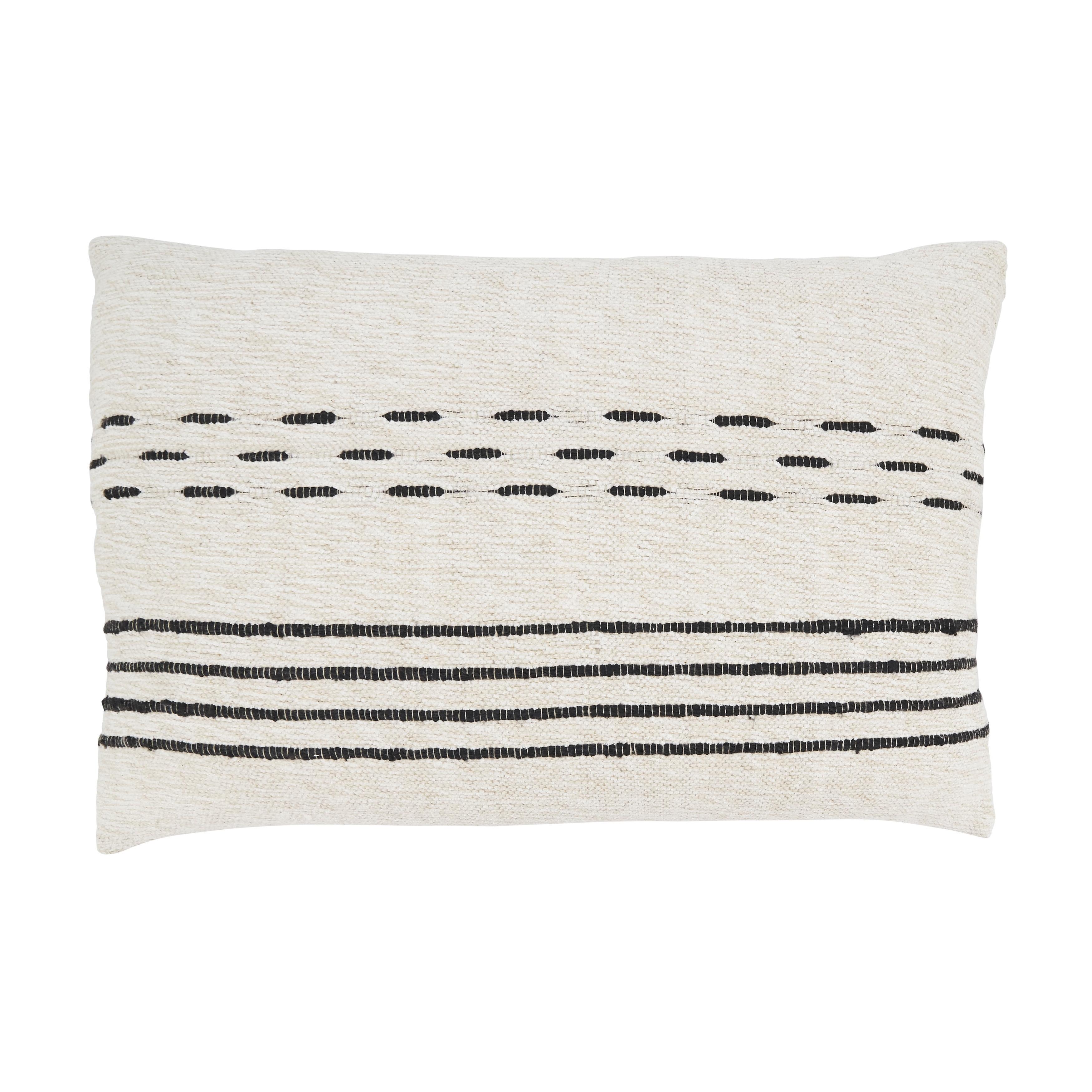 Rectangular Black and White Cotton Down Throw Pillow