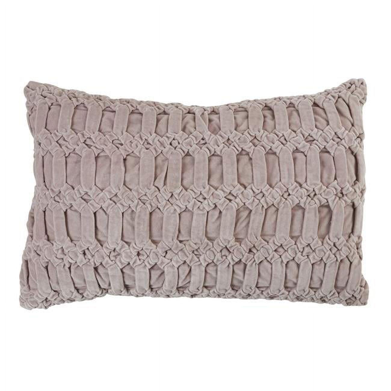 Taupe Smocked Velvet Down-Filled Lumbar Pillow