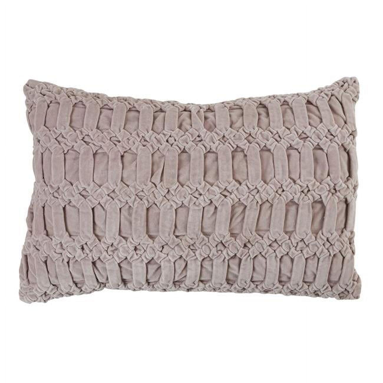 Taupe Smocked Velvet Lumbar Pillow Cover, 16"x24"