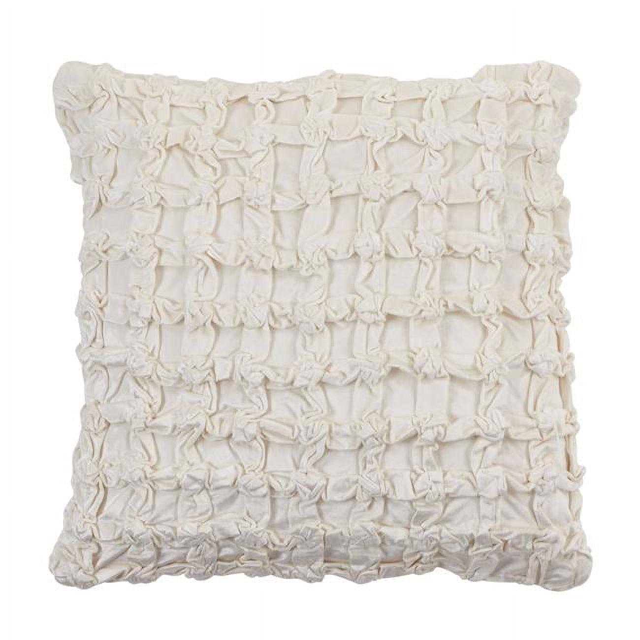 Ivory Smocked Velvet Decorative Pillow Cover, 20"