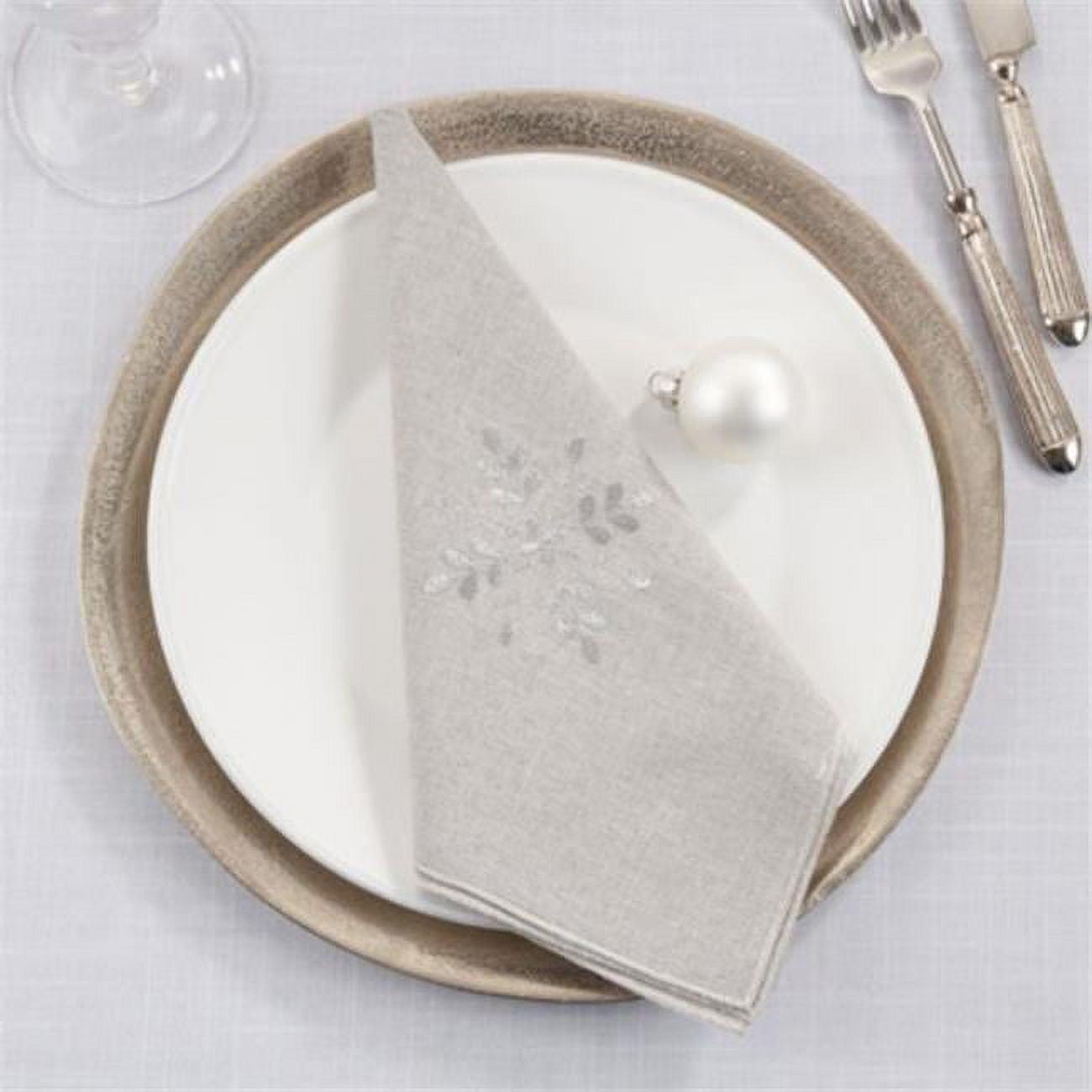 Silver Embroidered Snowflake Design Table Napkins, Set of 4