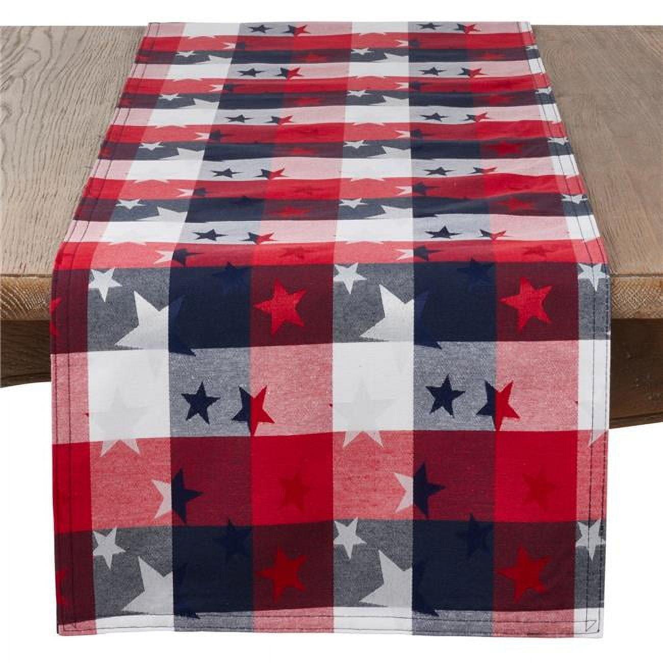 Patriotic Red, White, and Blue Star Print Table Runner