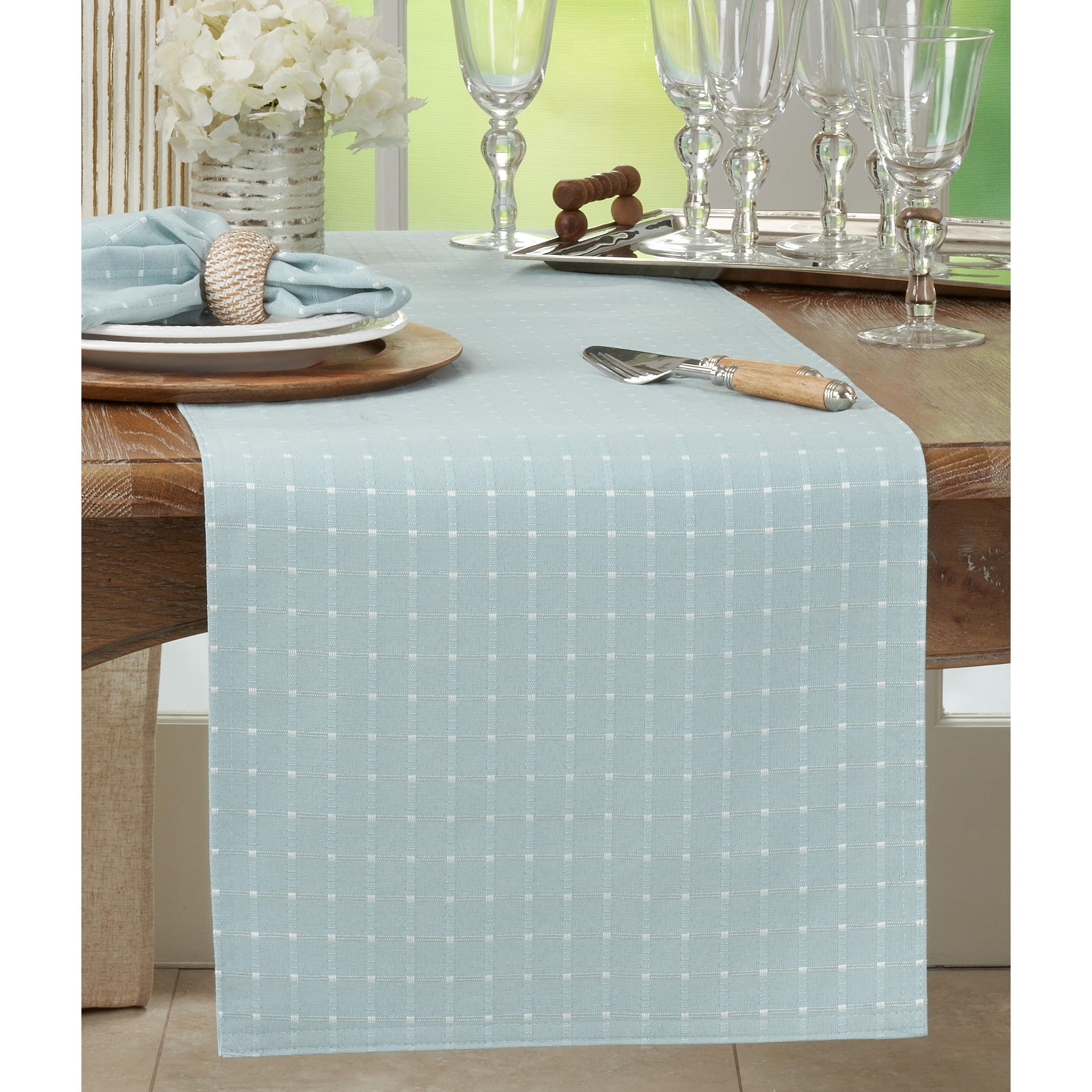 Saro Lifestyle Table Runner With Stitched Line Design, Aqua, 16" x 54"