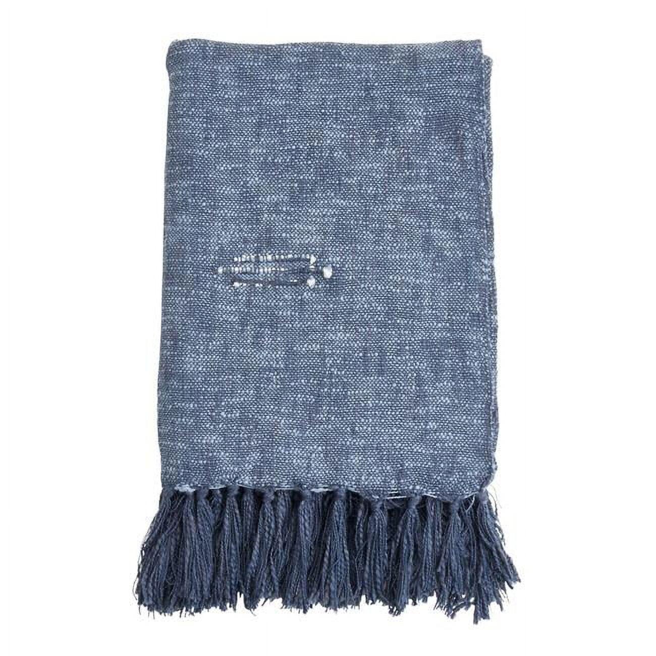 Navy Blue Cotton Cooling Throw Blanket with Fringe