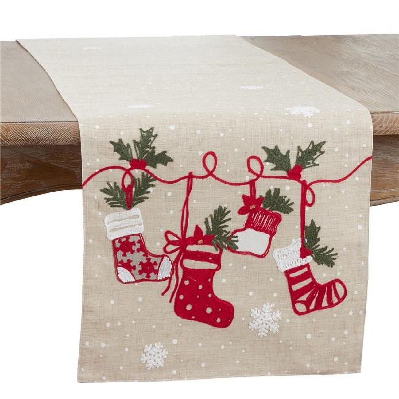 Beige and Red Christmas Stockings Polyester Table Runner