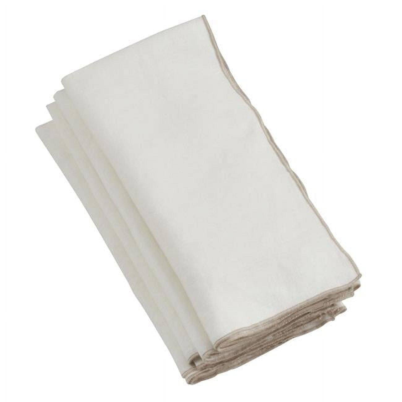Saro Lifestyle Stitched Border Stonewashed Linen Napkins (Set of 4), Ivory, 20" x 20"