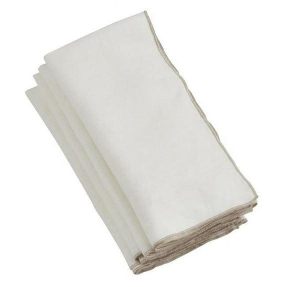 Saro Lifestyle Stitched Border Stonewashed Linen Napkins (Set of 4), Ivory, 20" x 20"