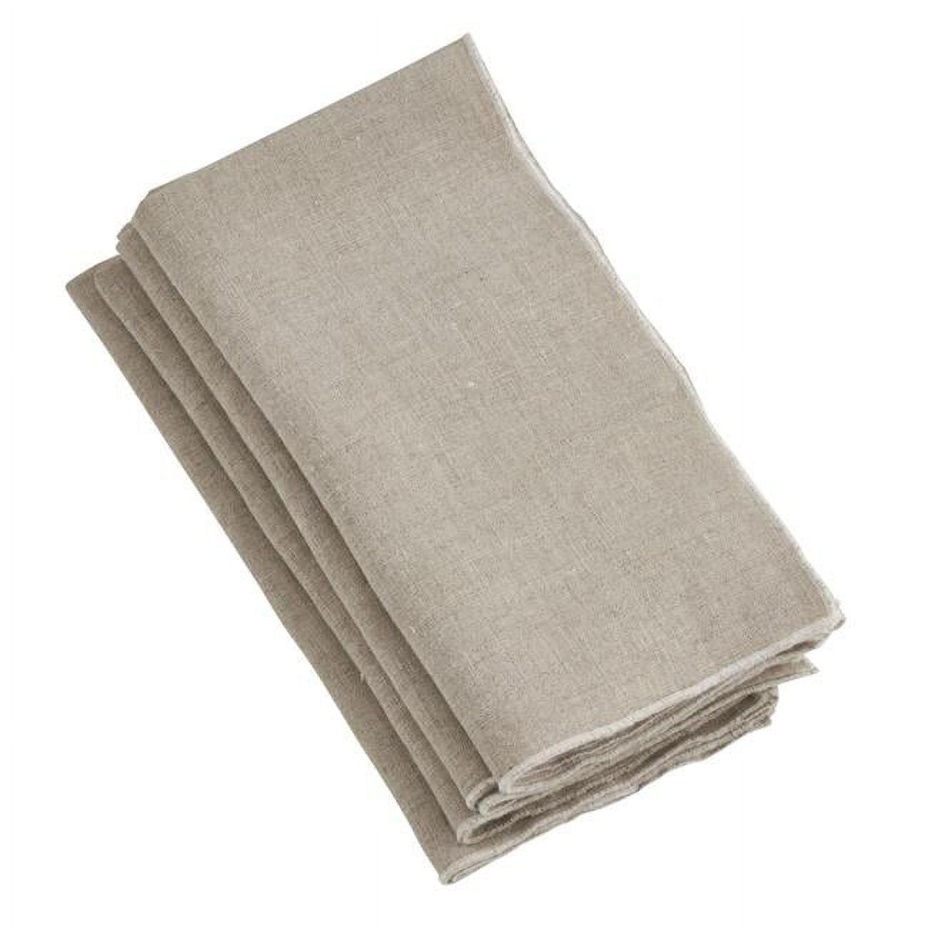 Natural Stonewashed Linen Napkins with Stitched Border, Set of 4