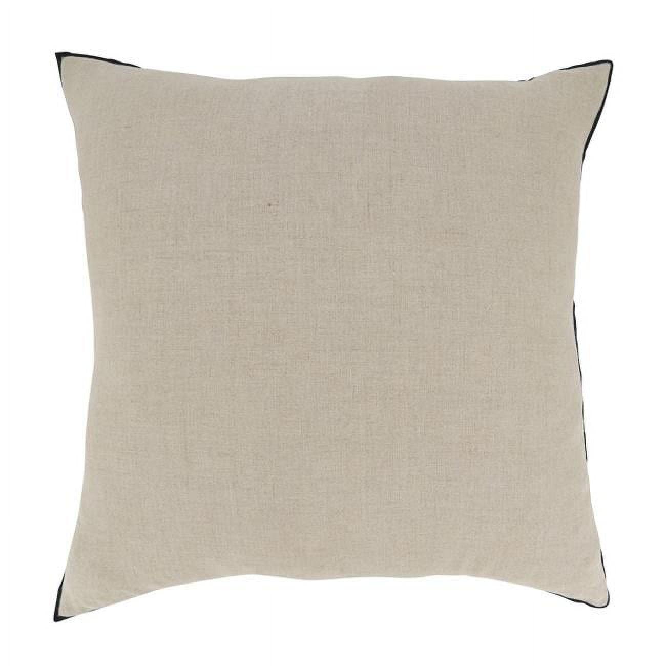 Tan Stonewashed Linen Throw Pillow with Black Stitched Edge