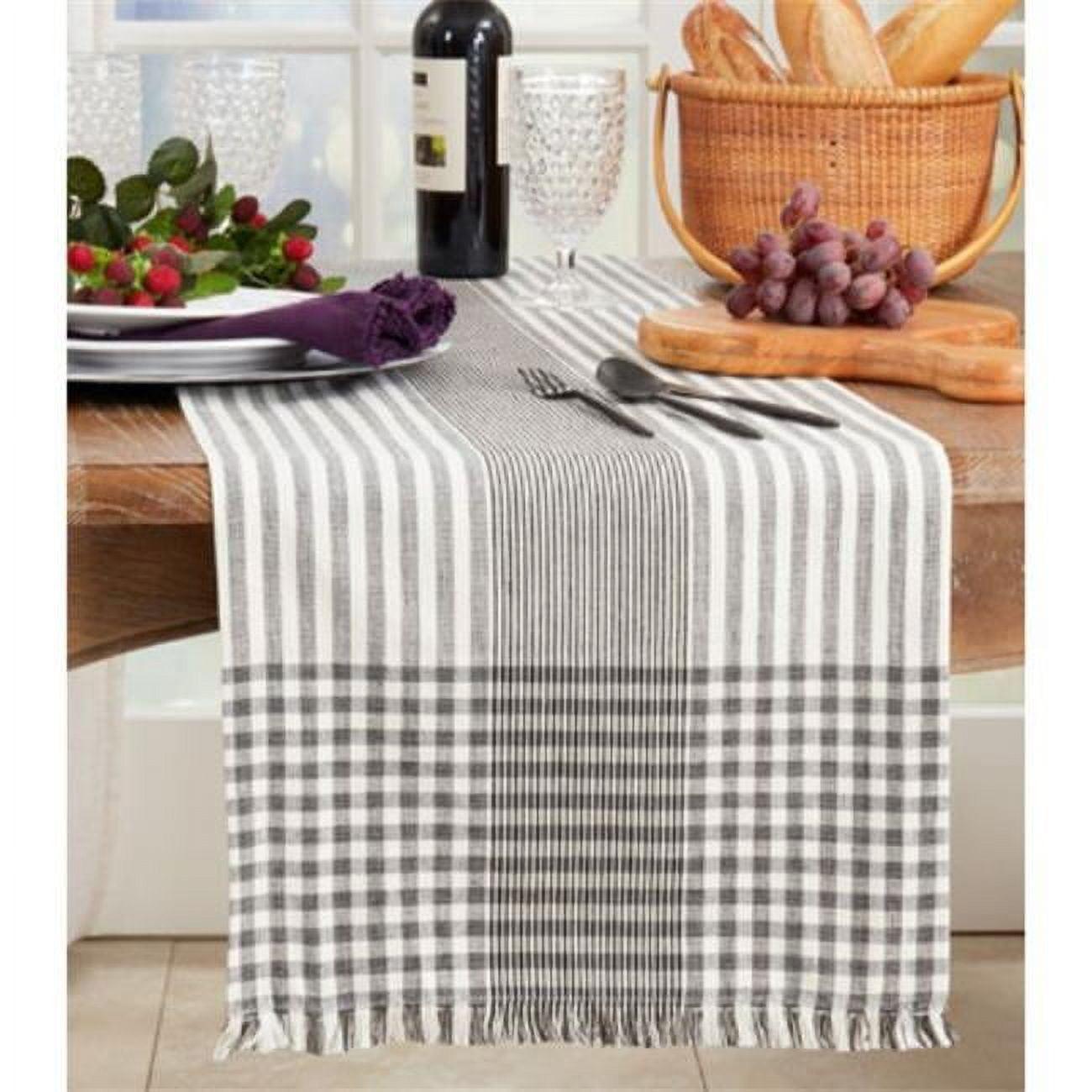 Black and White Cotton Stripe Design Table Runner, 22" x 18"