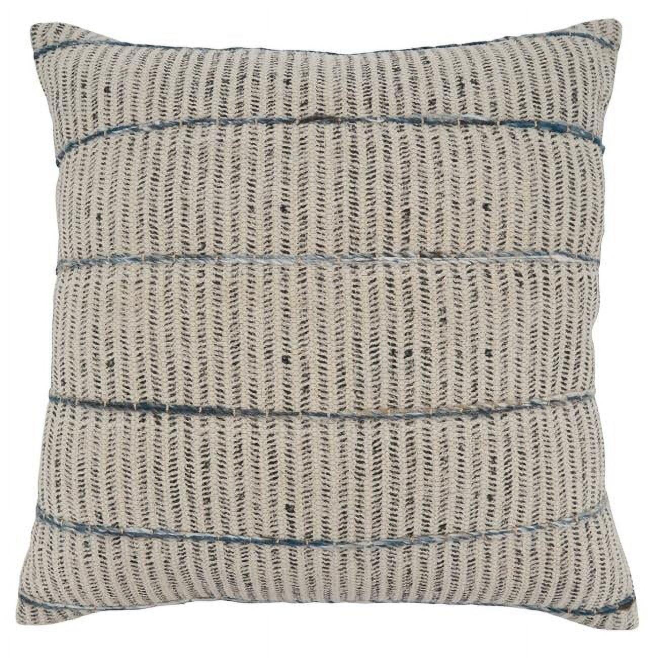 Saro Lifestyle Stripe Embroidered Block Print Pillow - Down Filled, 20" Square, Blue