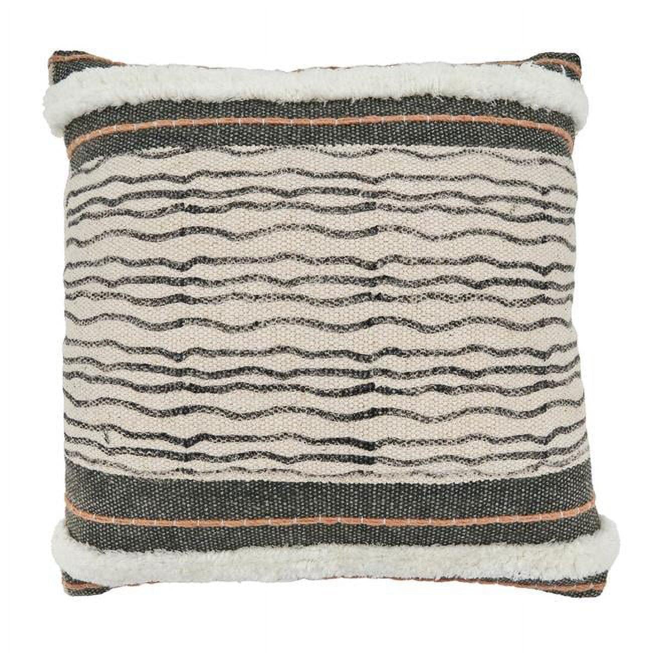 Natural Stripe Embroidered Cotton Square Pillow