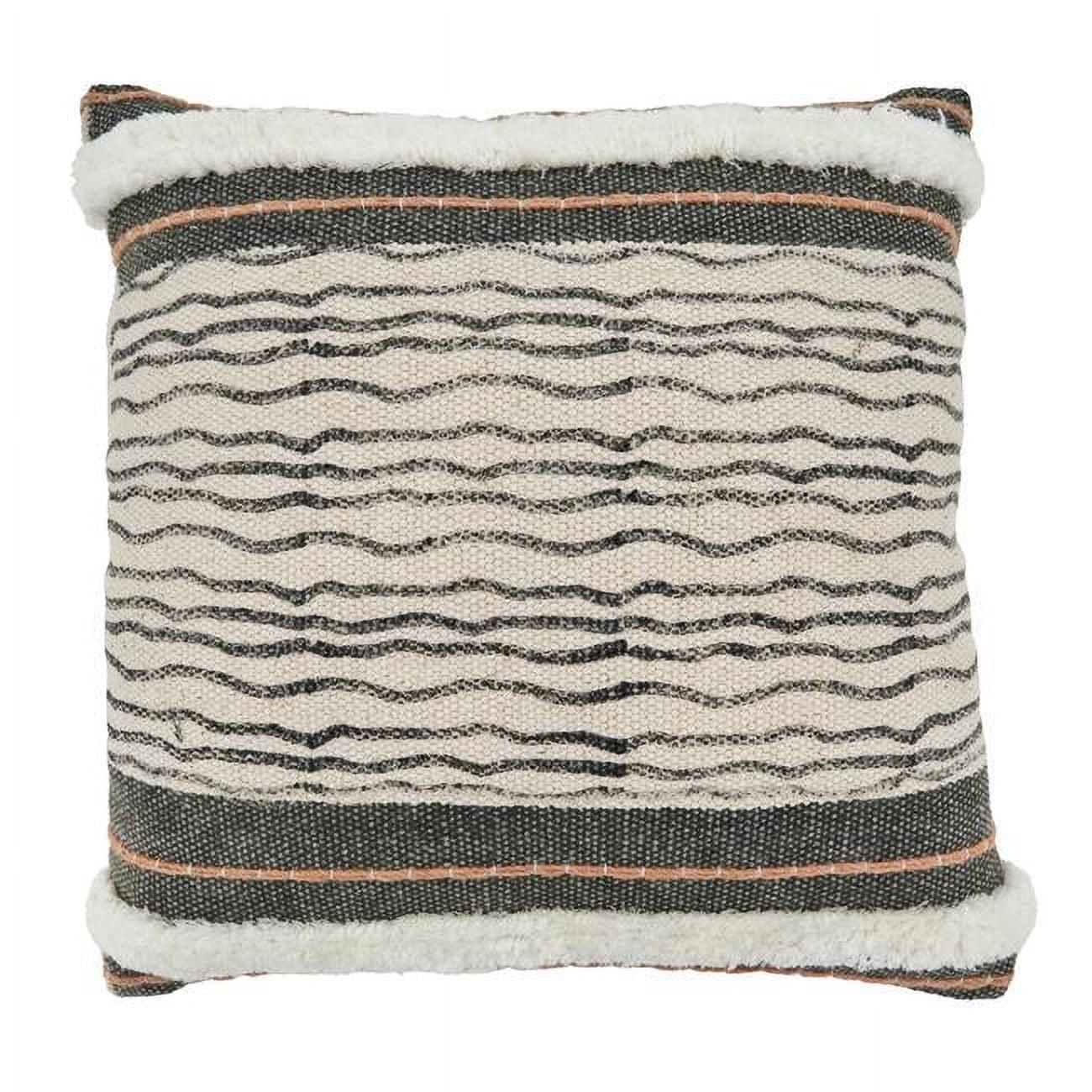 Natural Tones Cotton Embroidered Stripe Pillow Cover