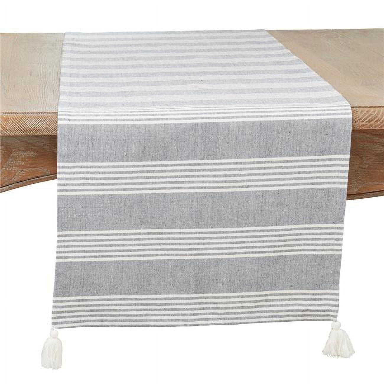 Blue and White Cotton Striped Table Runner with Tassels