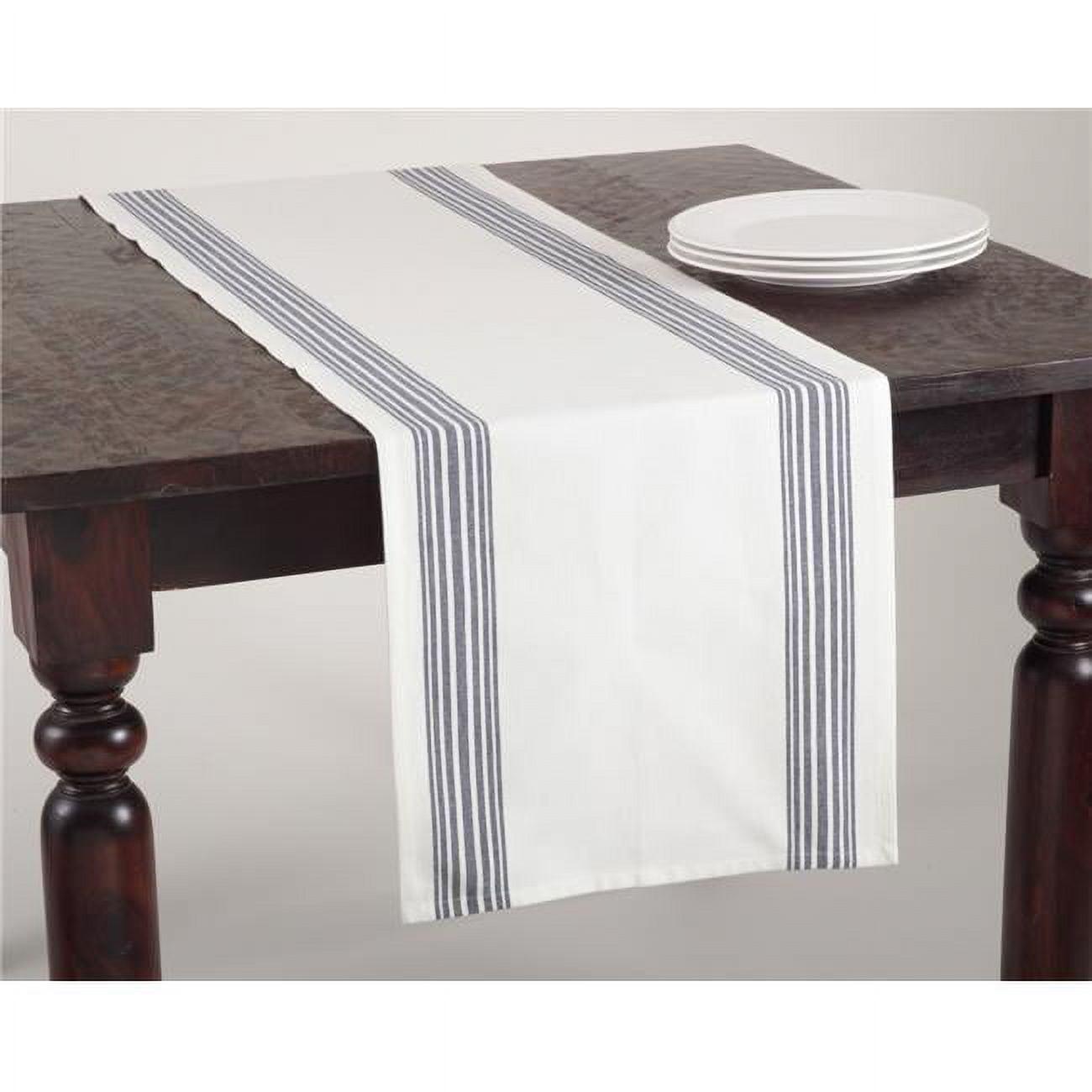 Navy Blue Striped Cotton Table Runner