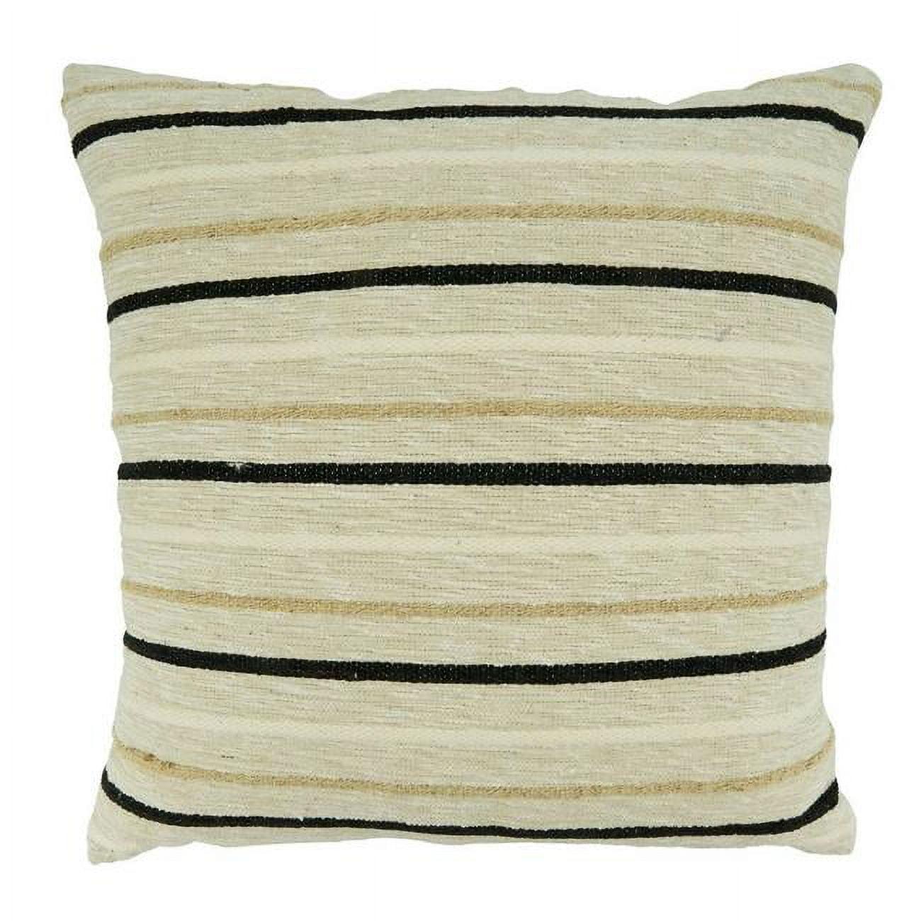 Beige and Black Striped Cotton Throw Pillow