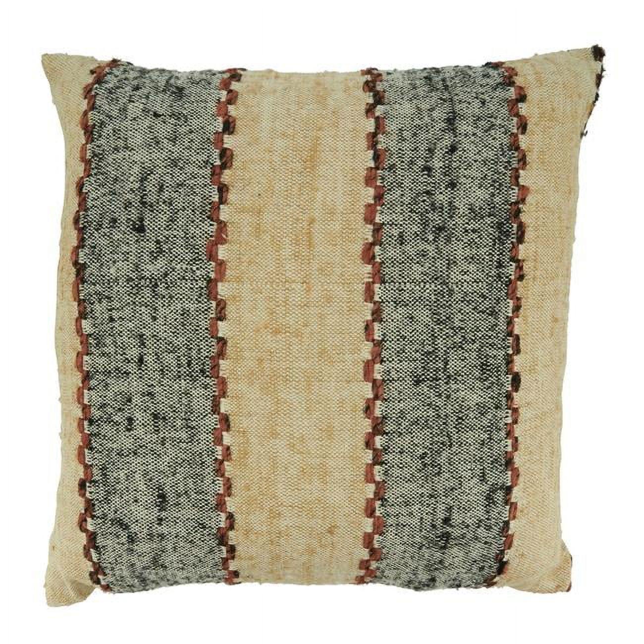 20'' Beige and Black Striped Cotton Throw Pillow