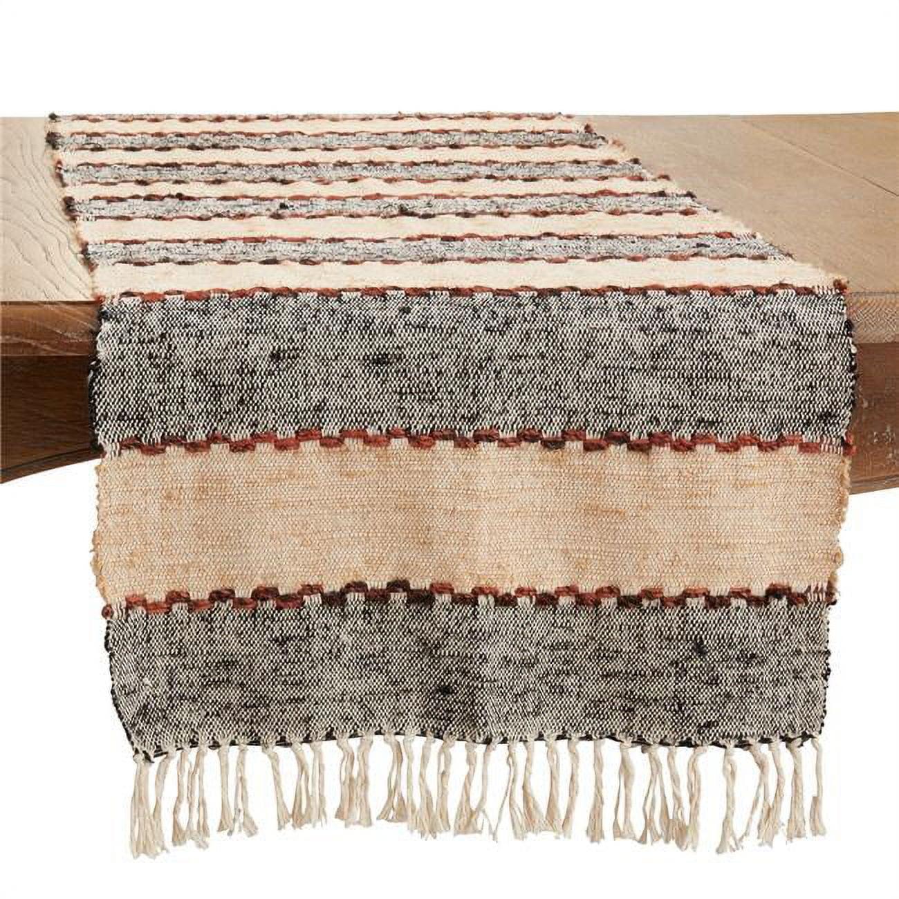 Multicolor Woven Cotton Striped Table Runner with Fringe