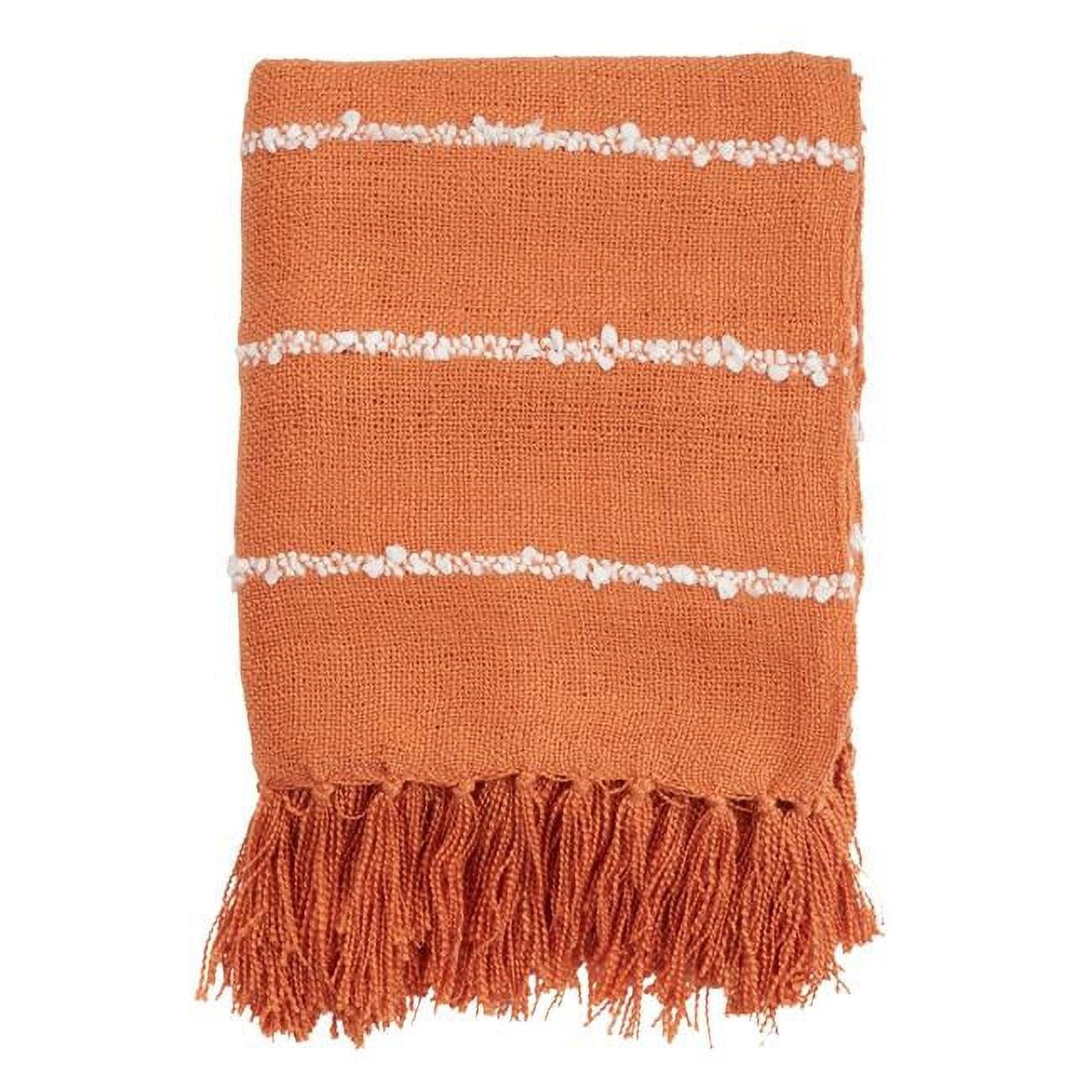 Rust and White Striped Cotton Throw Blanket with Tassels