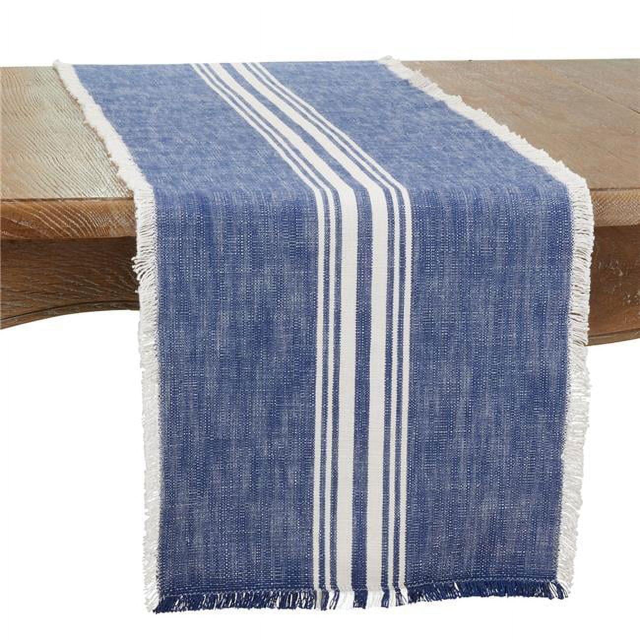 Blue and White Cotton Striped Fringe Table Runner