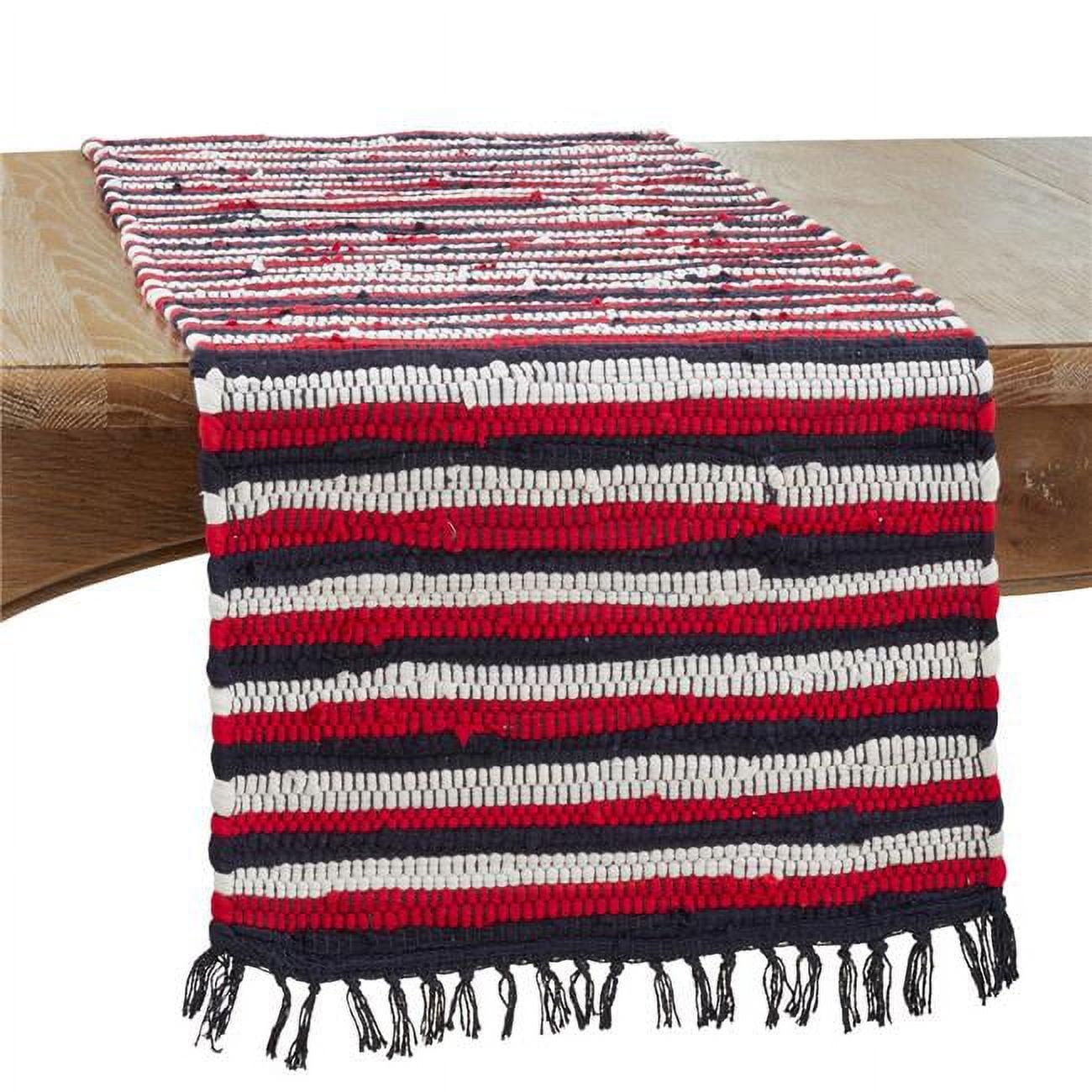 Saro Lifestyle Striped Patriotic Chindi Runner, Multi, 16" x 72"