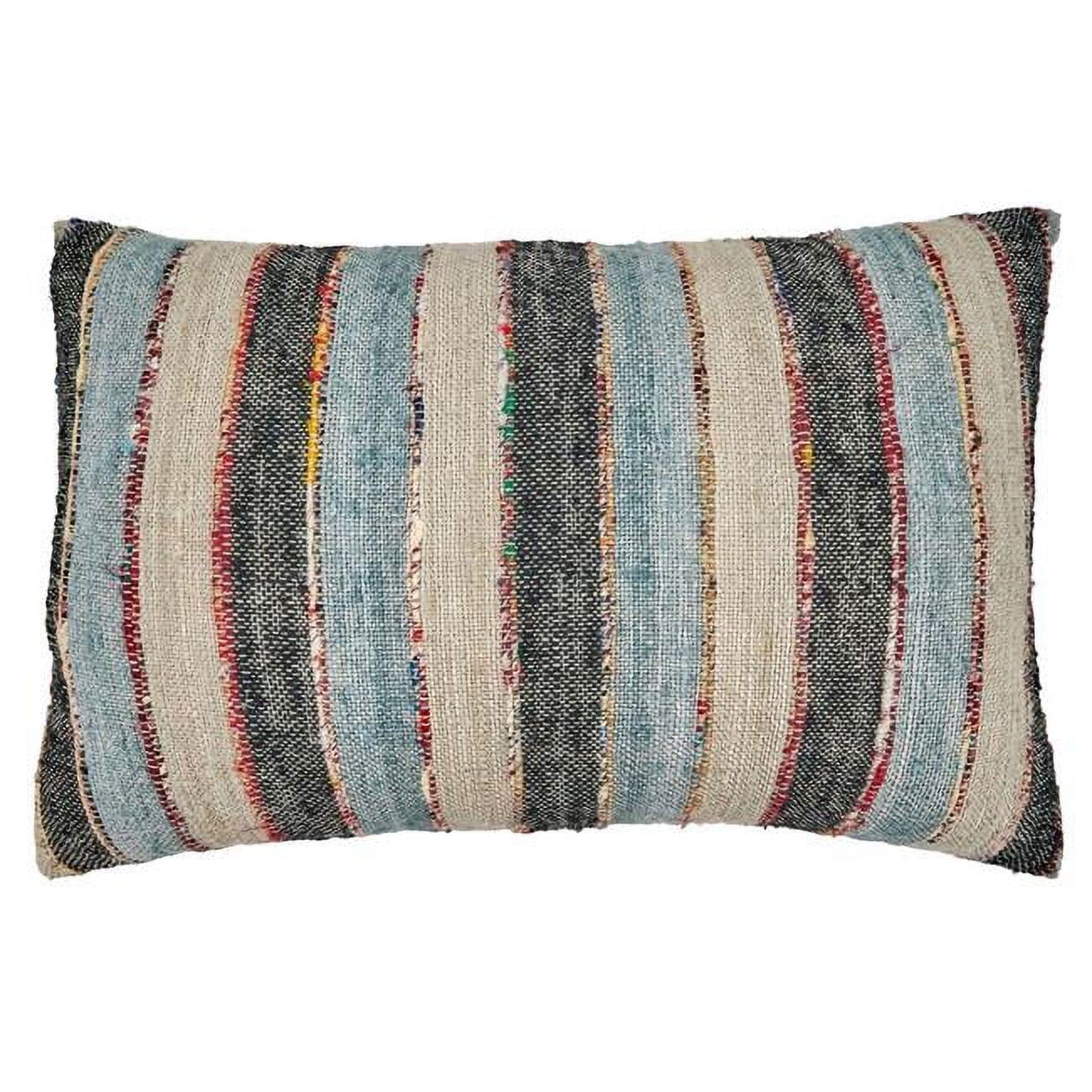 Luxe Striped Cotton Throw Pillow in Blue, Black, and Tan - 27" x 24.5"