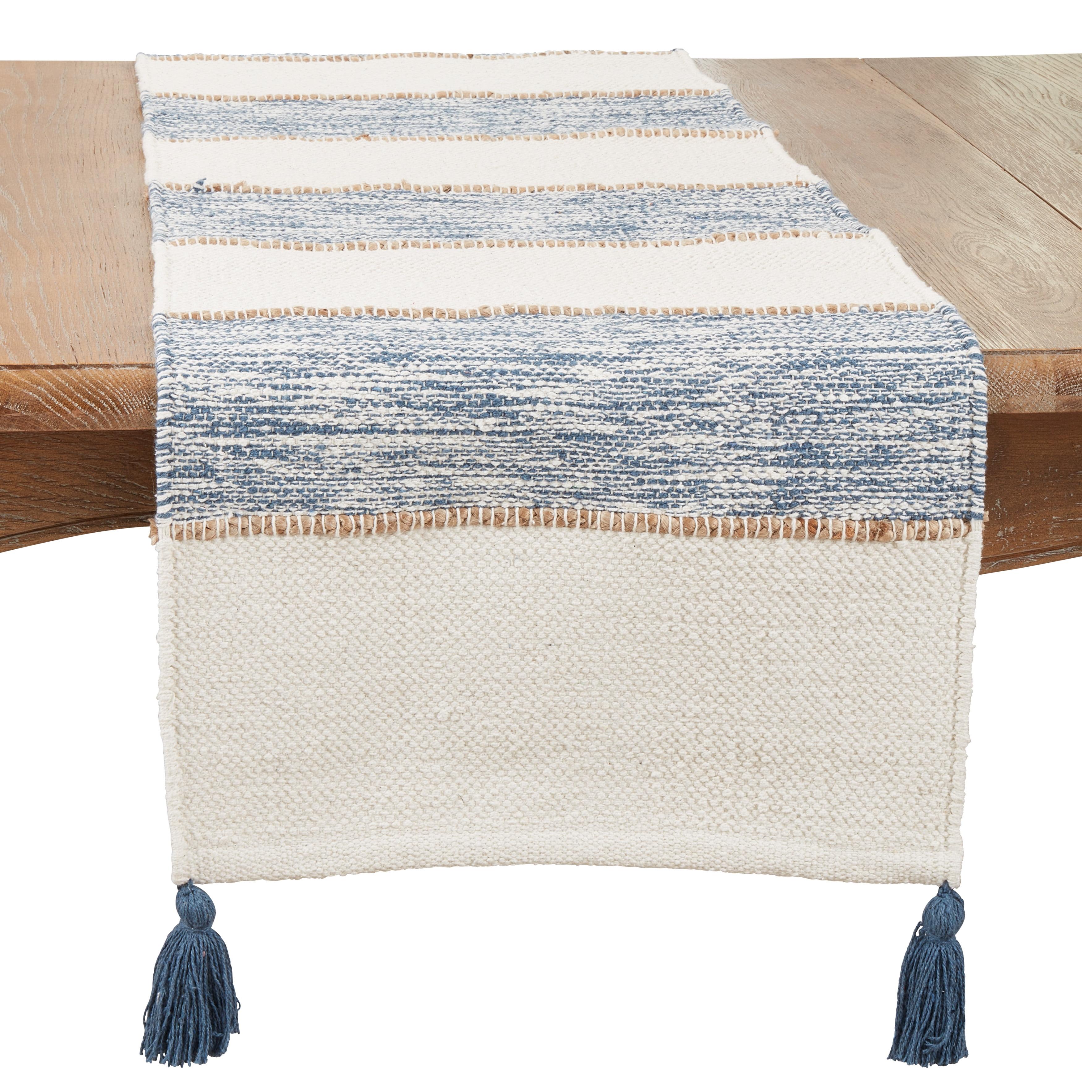 Saro Lifestyle Striped Table Runner with Playful Tassels