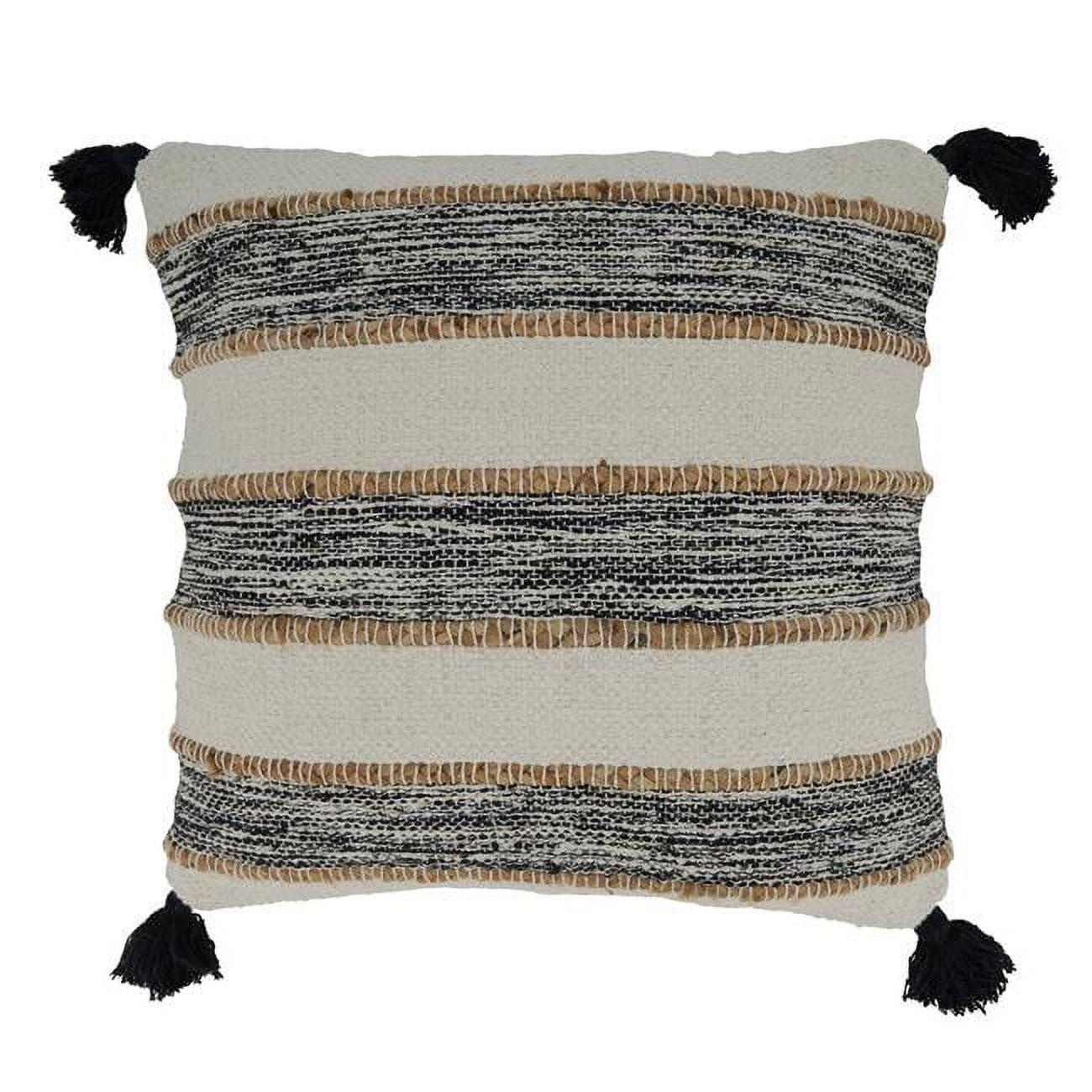 Black and White Striped Tassel Corners Square Throw Pillow