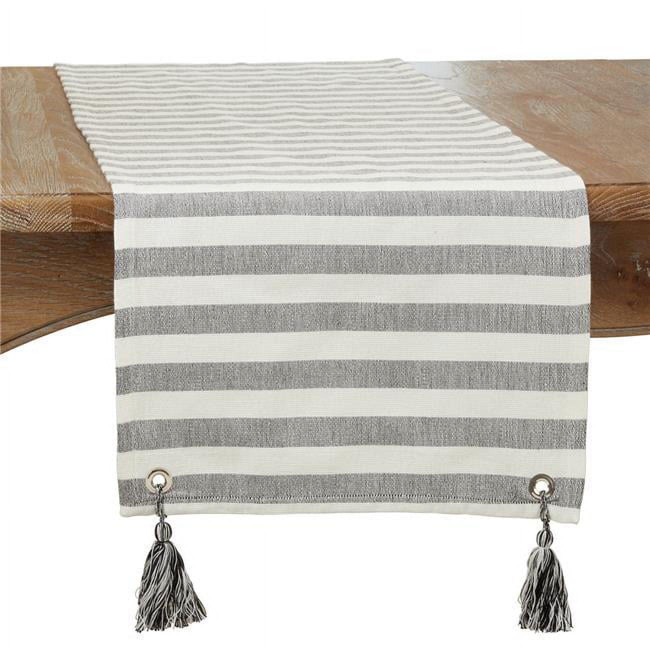 Saro Lifestyle Striped Tassel Runner, Black/White, 16" x 72"