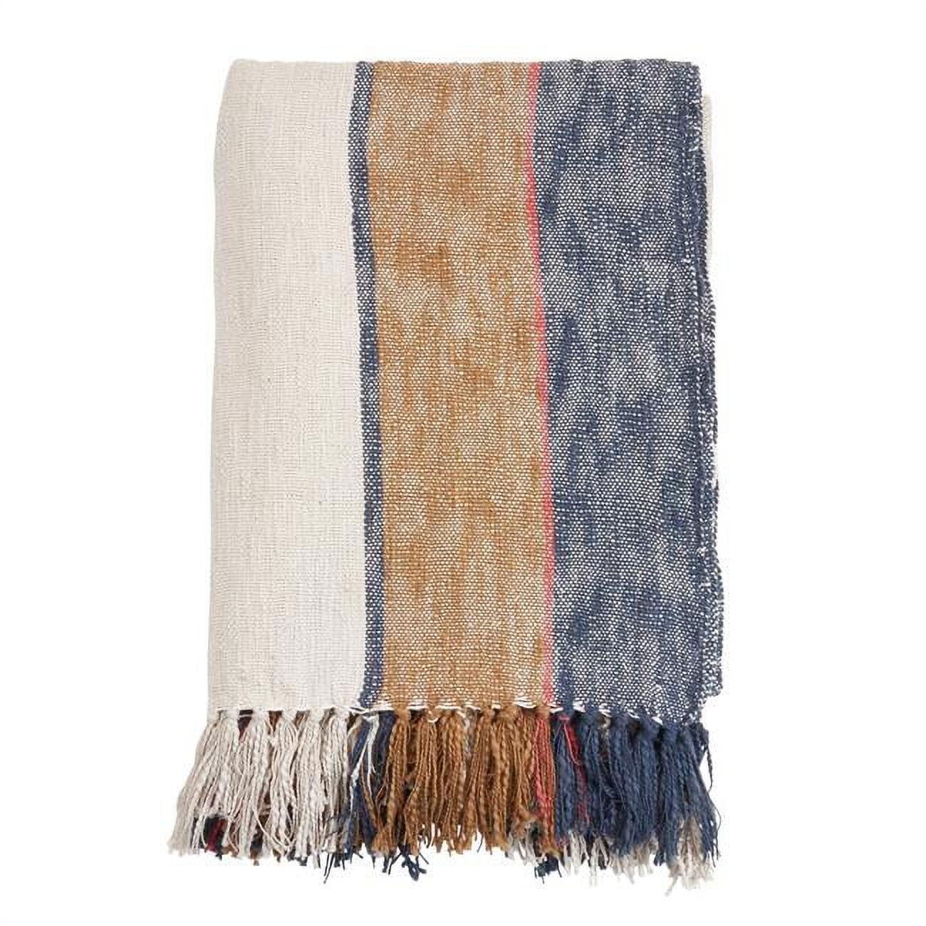 Multicolor Cotton Striped Throw Blanket with Fringe, 52"x68"